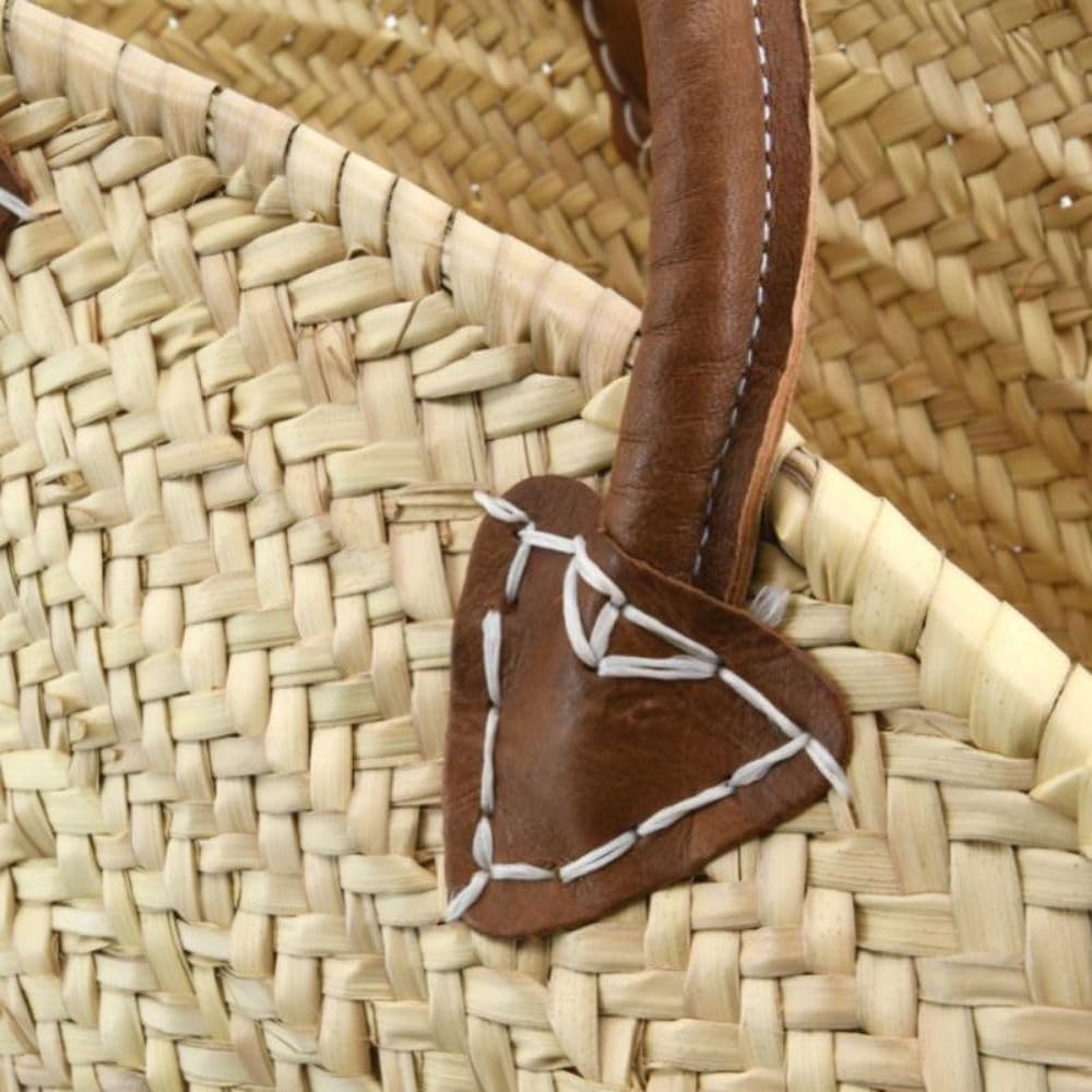 Cestino da spiaggia artigianale in foglie di palma naturale, borsa polivalente intrecciata a mano con manici in vero cuoio, stile chic e disinvolto ideale per la stagione estiva
