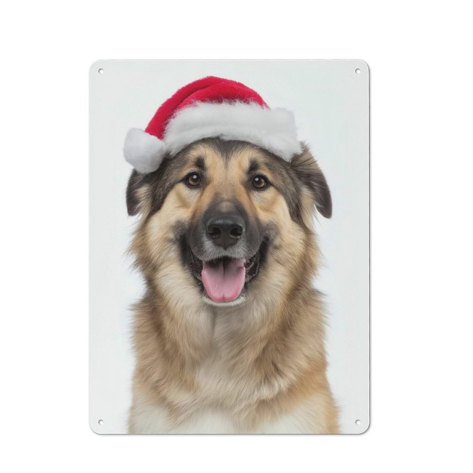 Junmoney Chinook Dog With Santa Hat Portrait Metal Plaque 40X30cm With For Pub Or Café, Rustic Decor, For Pub Decor Enthusiasts
