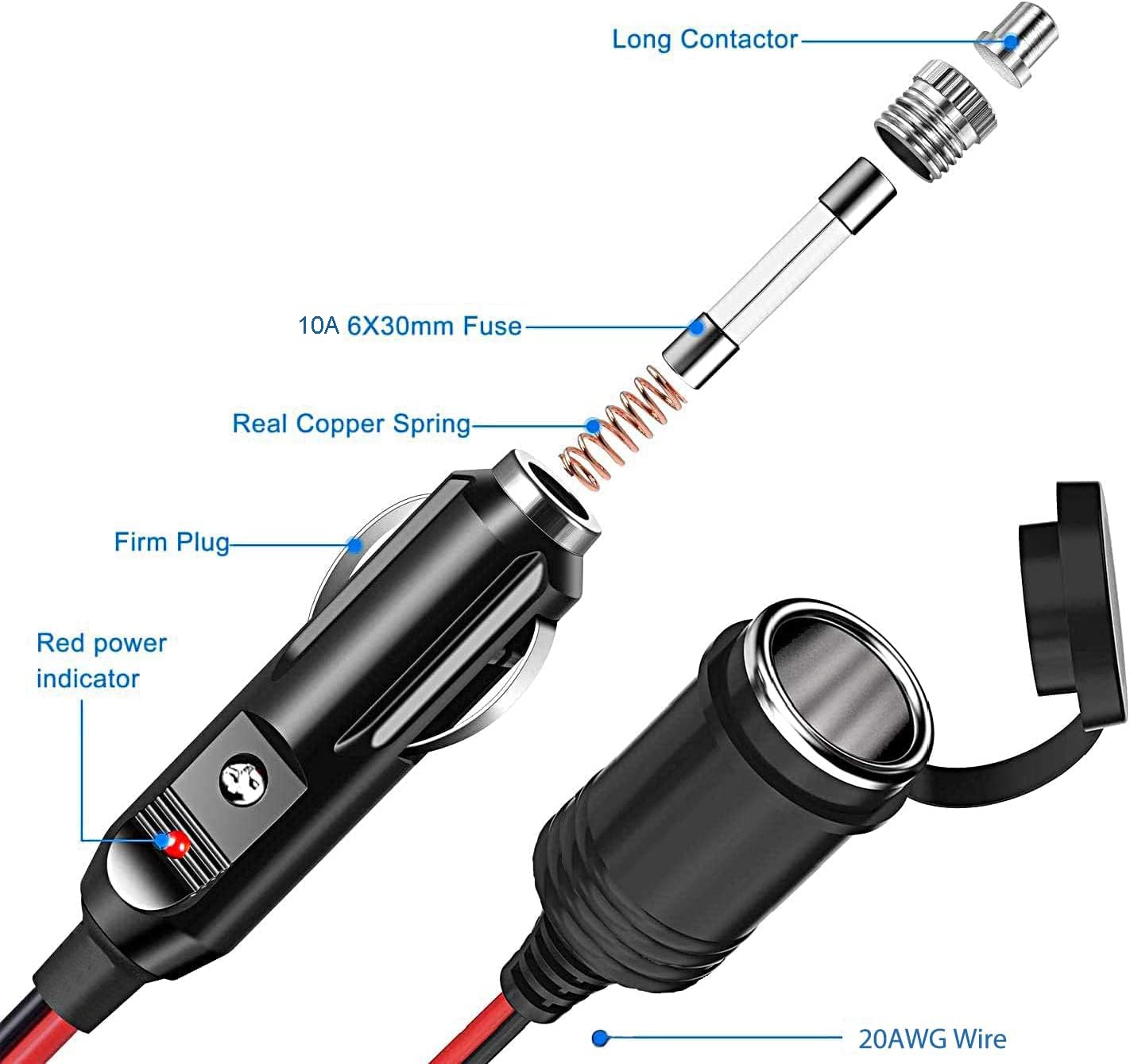Adaptateur Allume-Cigare 12V/24V THLEVEL - Double Prise Avec Interrupteur - 15cm