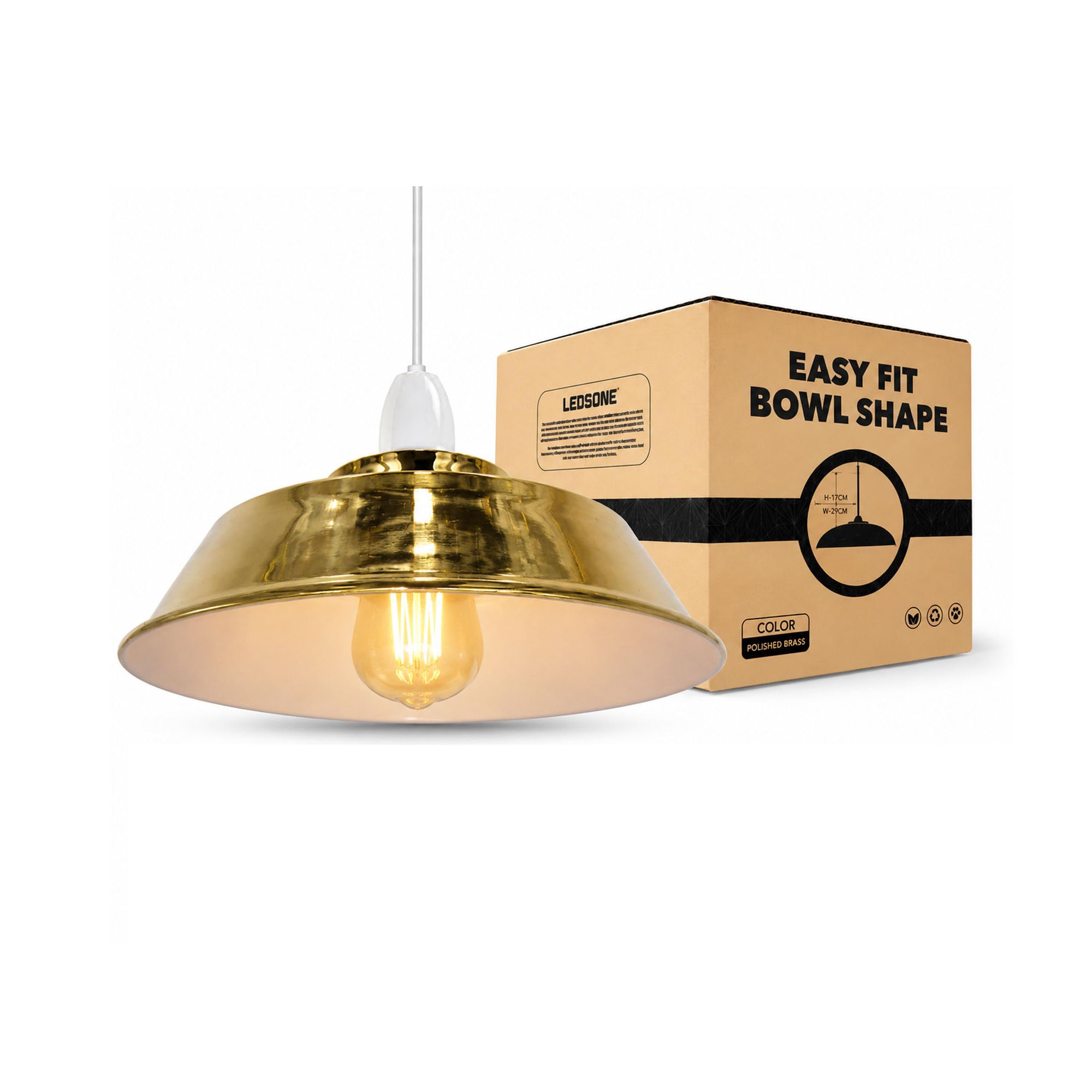 LEDSone Metal Bowl Shape 22cm French Gold 4cm Top Hole Lampshade for Pendant Light Replacement Living Room, Bedroom Vintage Ceiling Light Shade