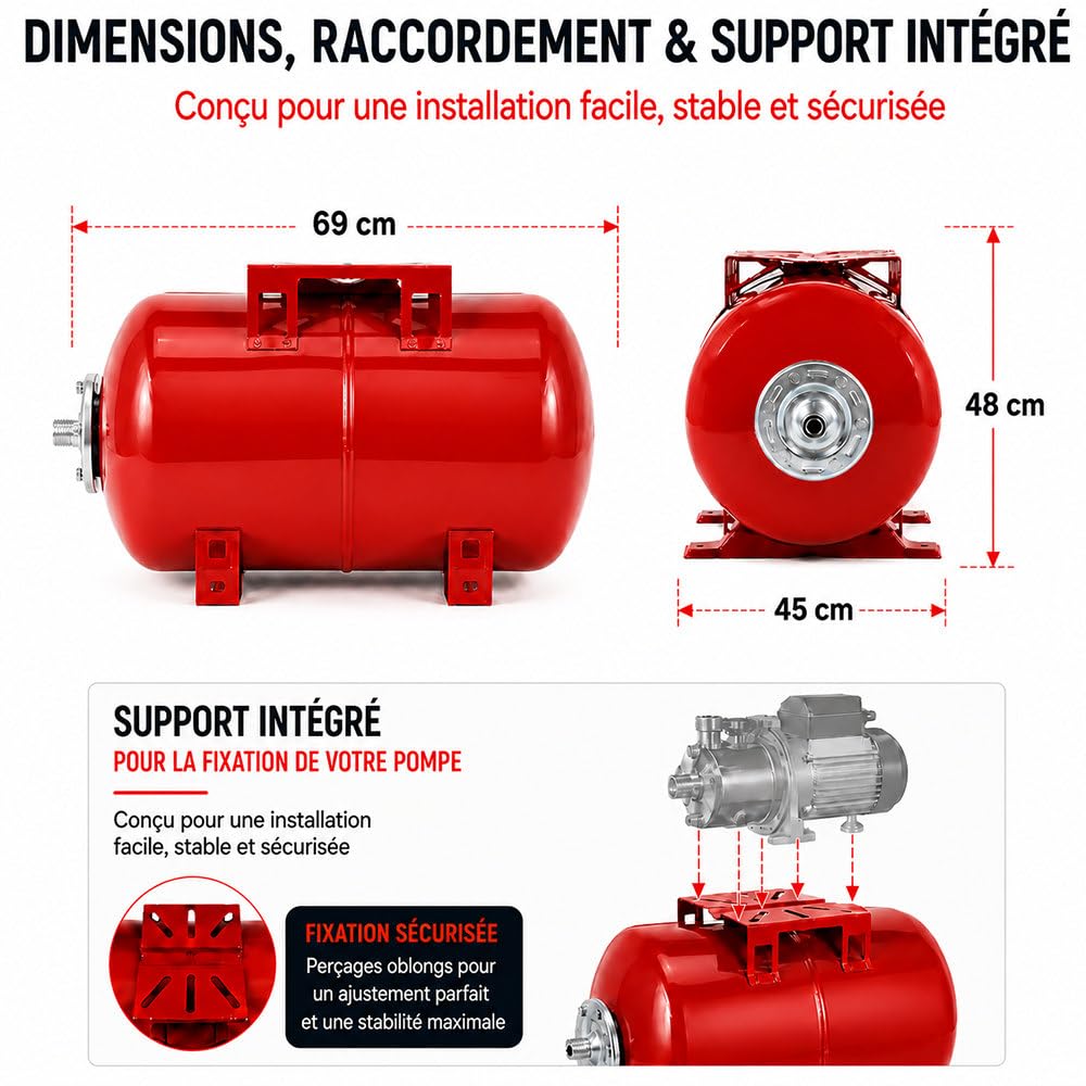 Réservoir Pression à vessie Horizontal - 100 litres