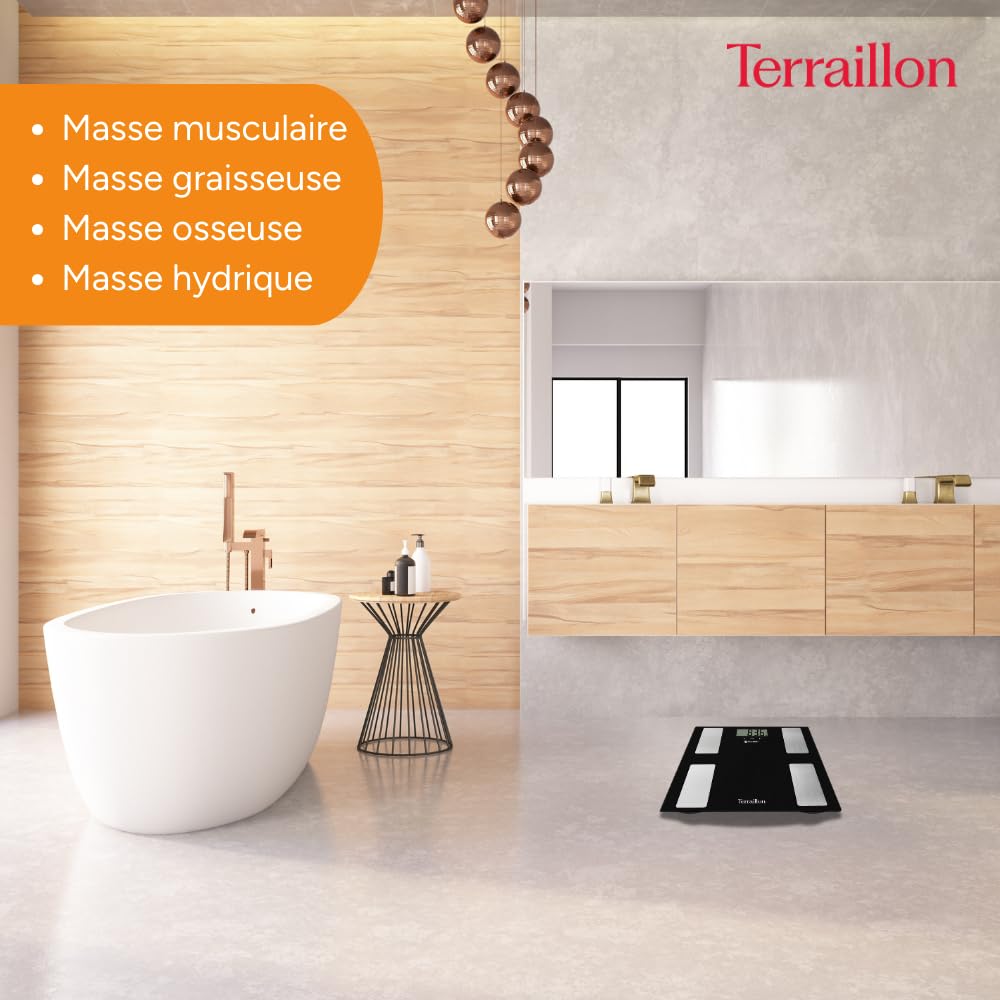 TERRAILLON - SMART CONNECT, Pèse Personne Connecté, Balance IMC, 8 Utilisateurs, Bluetooth Low Energy, Capacité 160Kg, Noir