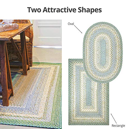 Baja Blue Oval Cotton Braided Area Rug By Homespice, 20" X 30" Blue, Reversible And Durable, 100% Soft Cotton Fabric, Farmhouse, Country, Coastal Style - 30 Day Risk Free Purchase #TOP2