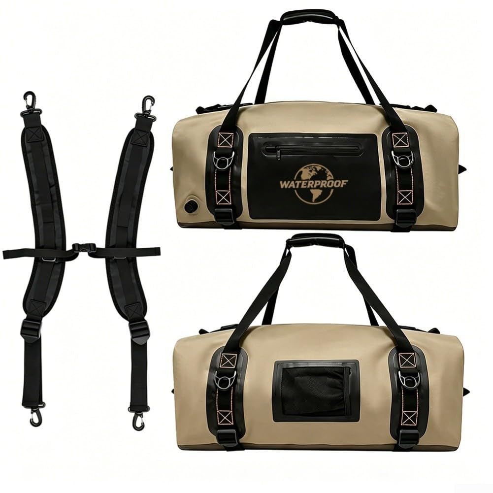 Borsa laterale in PVC resistente, 90 l, design impermeabile (Kaki 90L (34 x