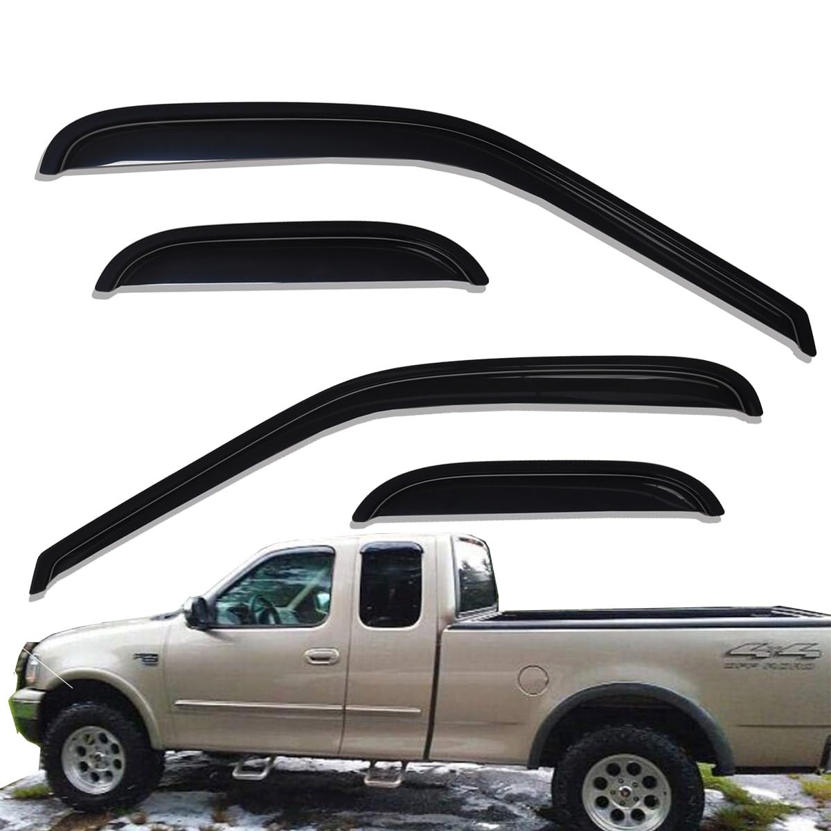 Lightronic WV94808 Outside-Mount Side Window Visor Deflector Rain Guard, Dark Smoke, 4-Pieces Set, Fits 1997-2003 Ford F-150, 2004 F-150 Heritage, 1997-1999 F-250 Light Duty, All SuperCab