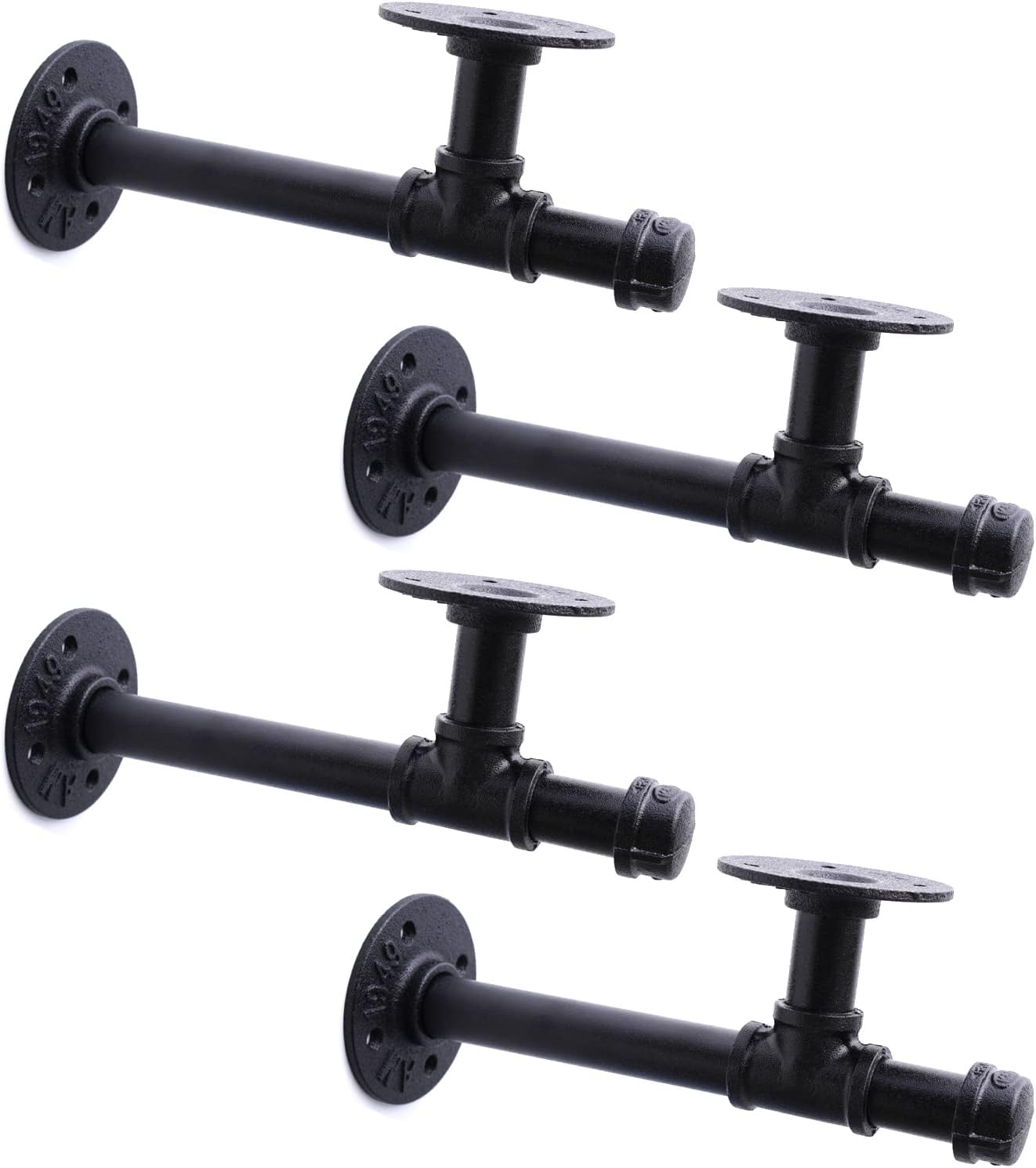 3/4" Industrial Pipe Shelf Brackets, Black Iron Wall