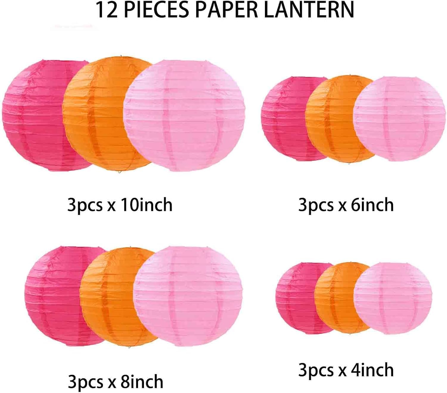 12 lanterne di carta rosa e arancione, lanterne di carta rotonde per decorazioni di nozze, feste di compleanno, decorazione per feste in giardino