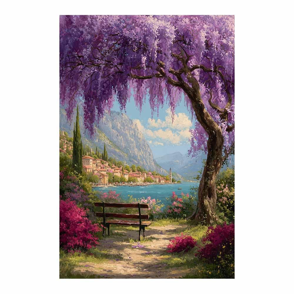 HOQIU Landscape wall art Lakeside Wisteria Views canvas art, art print, house decor, bedroom wall decor above bed, prints for living room.(Multicolor)-80x120cm Unframed