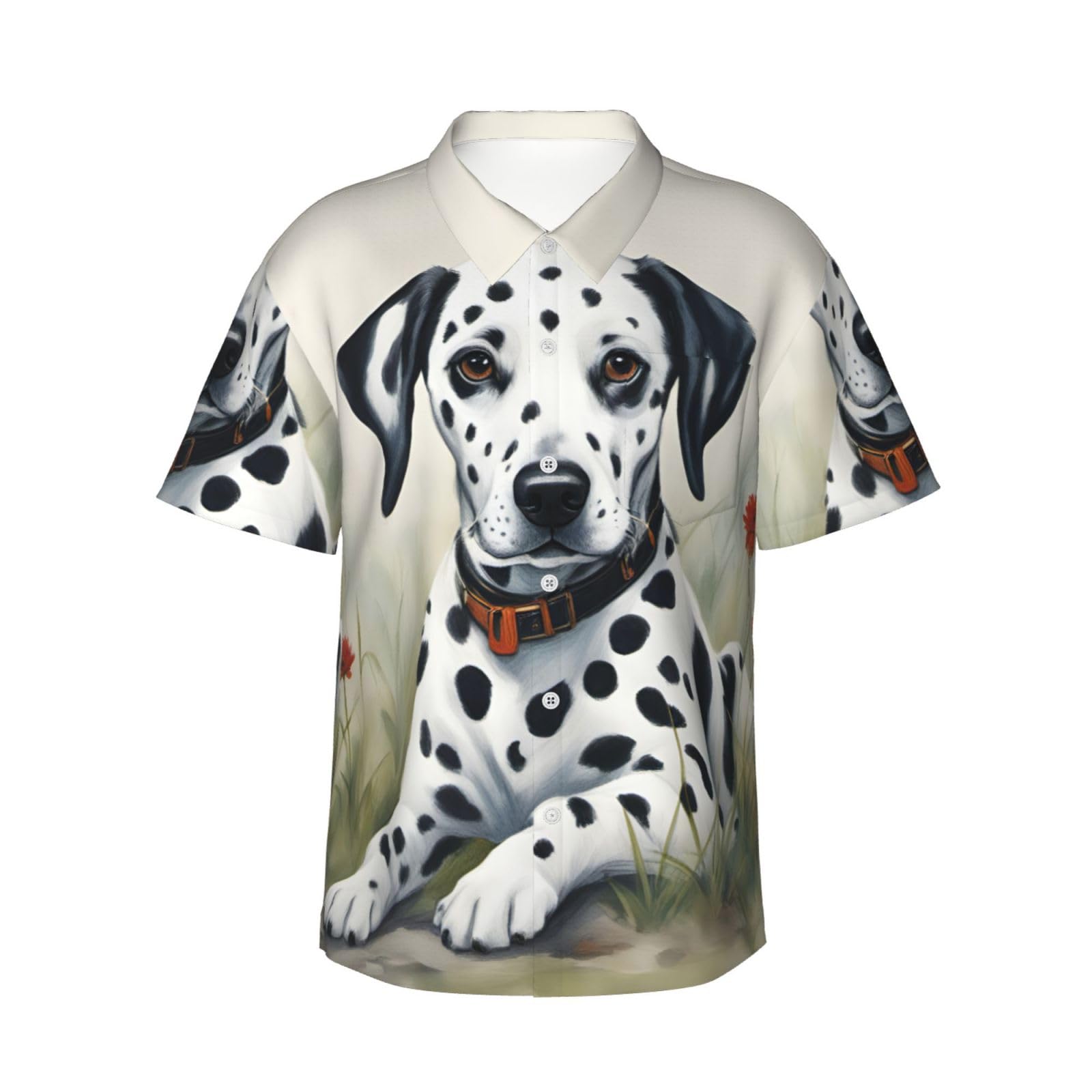 Dalmatian Mens Hawaiian Floral Shirts Silk Short Sleeve Button Down Casual Tropical Beach Holiday Shirts, Black, 3XL