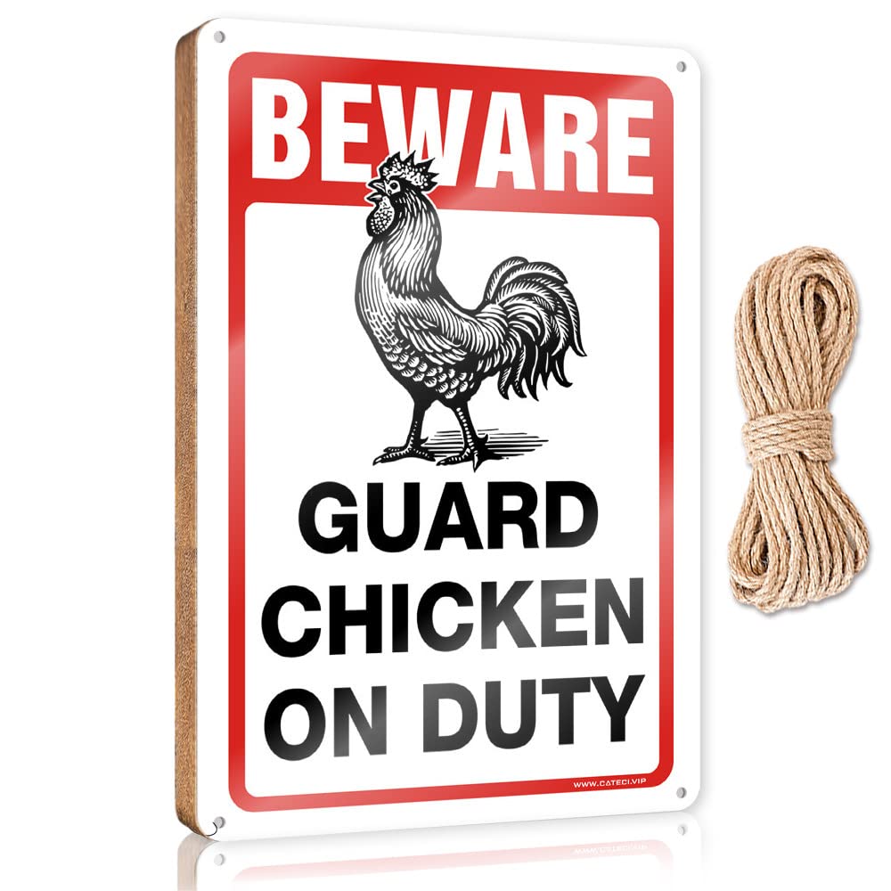 YYHLEH Wooden Signcute Decore For Room Beware! Guard Chicken On Duty Wooden Sign(23X35CM)