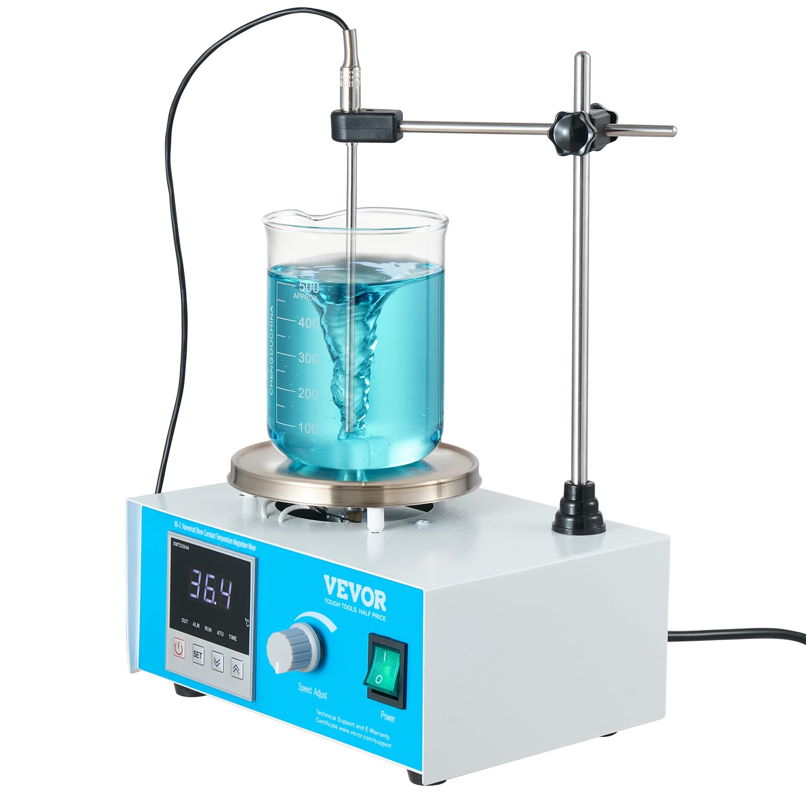 VEVOR Agitateur magnétique 1 L, mélangeur magnétique à plaque chauffante 99,9 °C, kit d'agitation 1500 tr/min, 250 W, avec bouton de vitesse réglable, support et barreaux d'agitation, écran LED, blanc