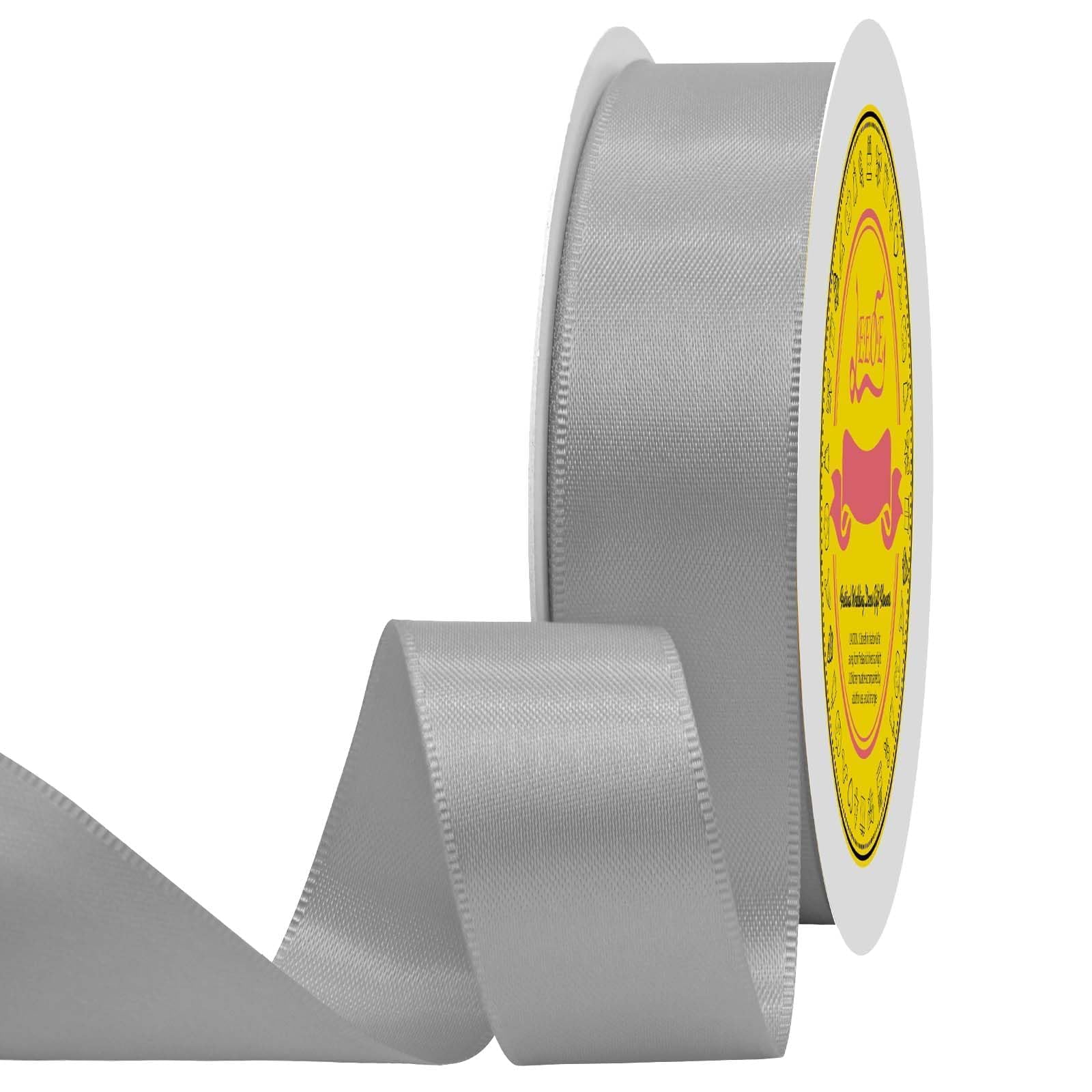 Silver Double Face Satin Ribbon 1 inch X 50 Yards Spool Bright Colors Very Suitable for Weddings Gift Package Wrapping Dancer Wand Sewing Party Hair Bow Invitation Decorations and More