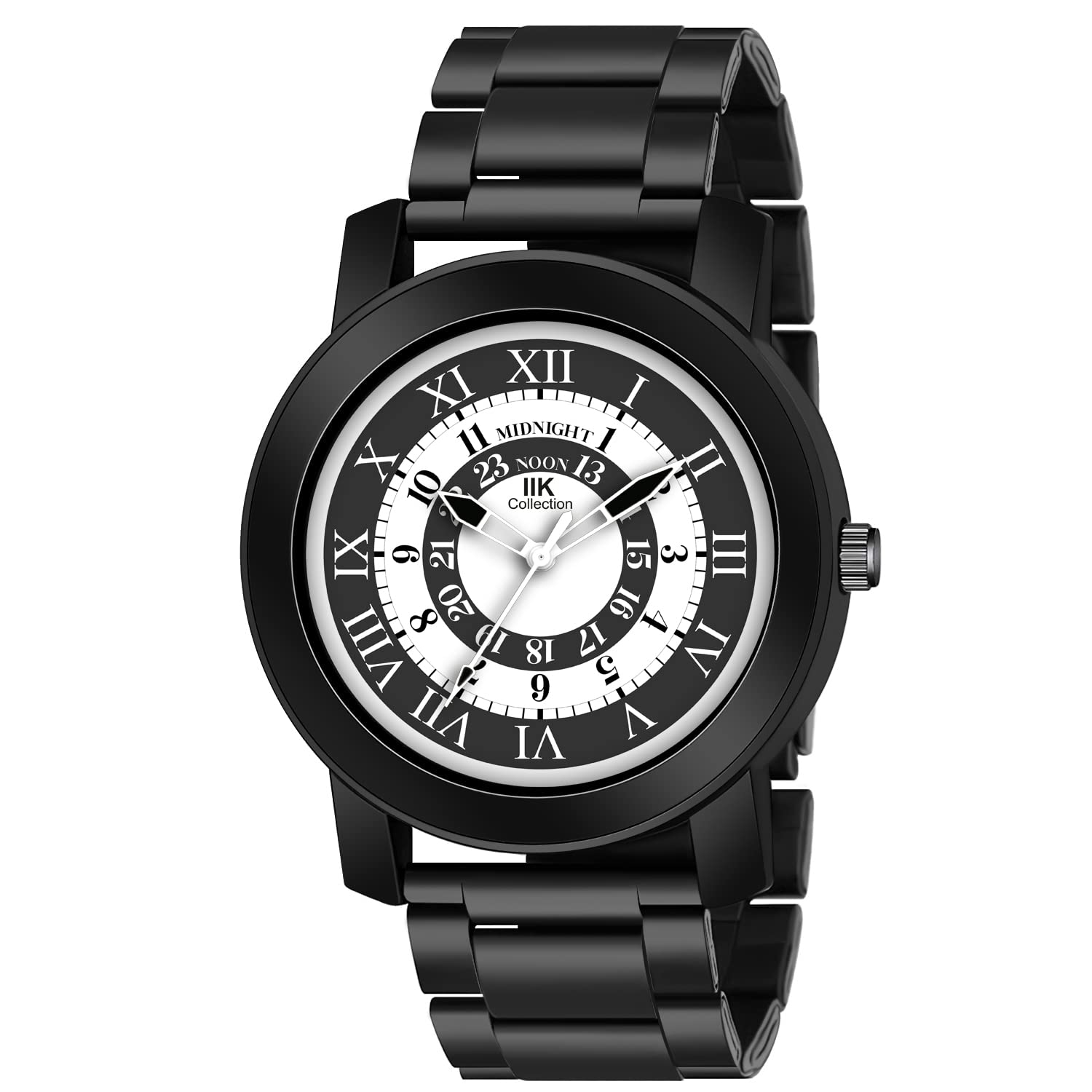 IIK COLLECTION Watches for Men Round Numerical Dial Analogue Men Watch|Long Battery Life|Stainless Steel Bracelet Black Chain with Long Lasting Polish/Adjustable Fixable Silicon Strap|Watches for Boys (B0B3J3BRQC) Amazon Price History, Amazon Price Tracker