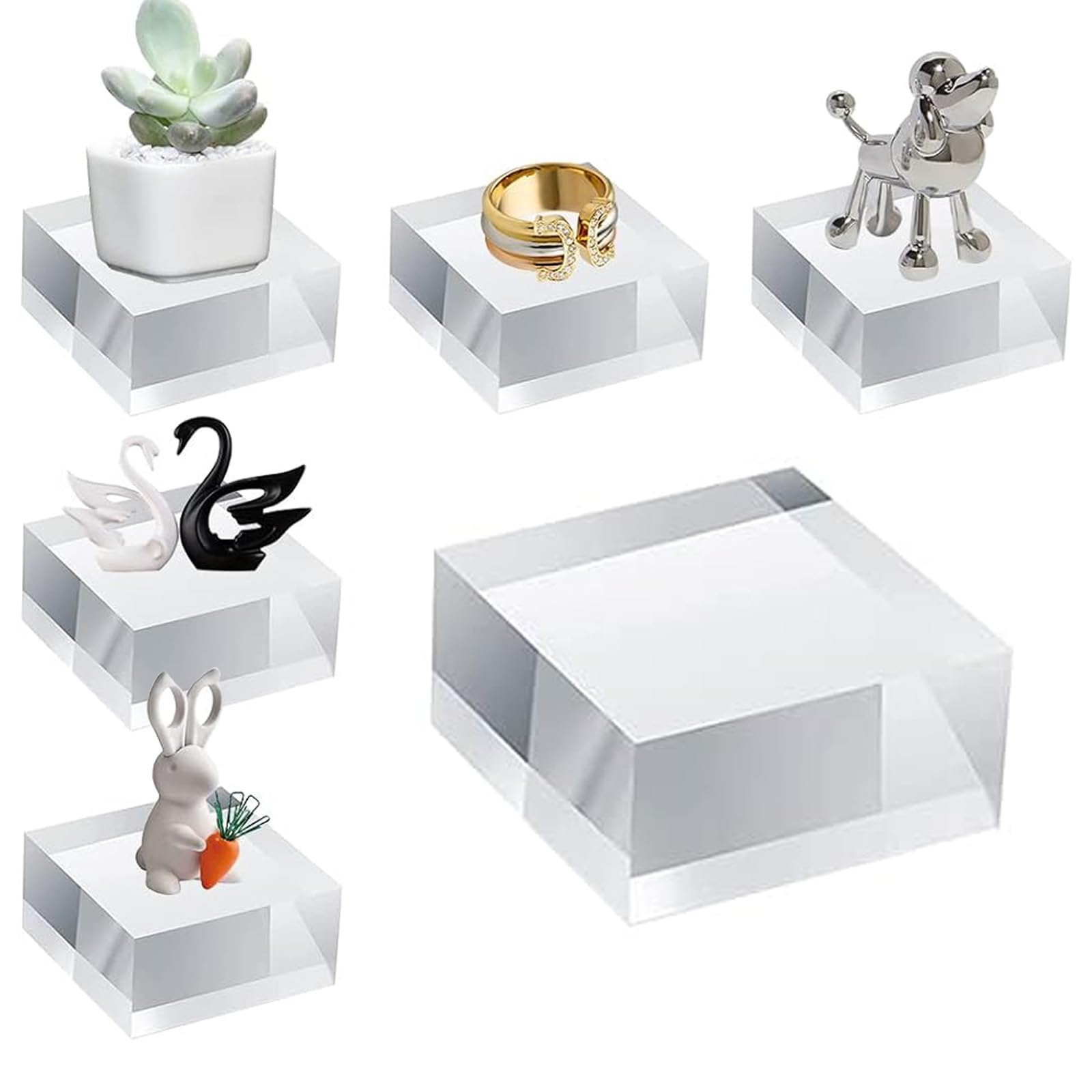 CASTEMYZID 6 Pieces Acrylic Square Display Block 2 x 2 x 1 Inches Clear Polished Cube Jewelry Stand Ring Showcase Holder Base