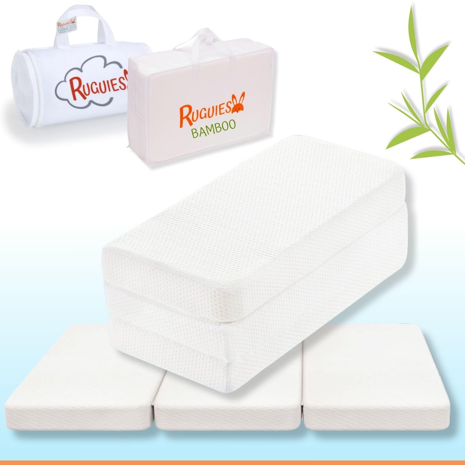 Max Bamboo- Materasso lettino da viaggio 120 x 60 cm per il comfort dei bambini,pieghevole e portatile-rivestimento impermeabile in cotone di bambù-Materasso da pavimento per bambini-OEKO-TEX.