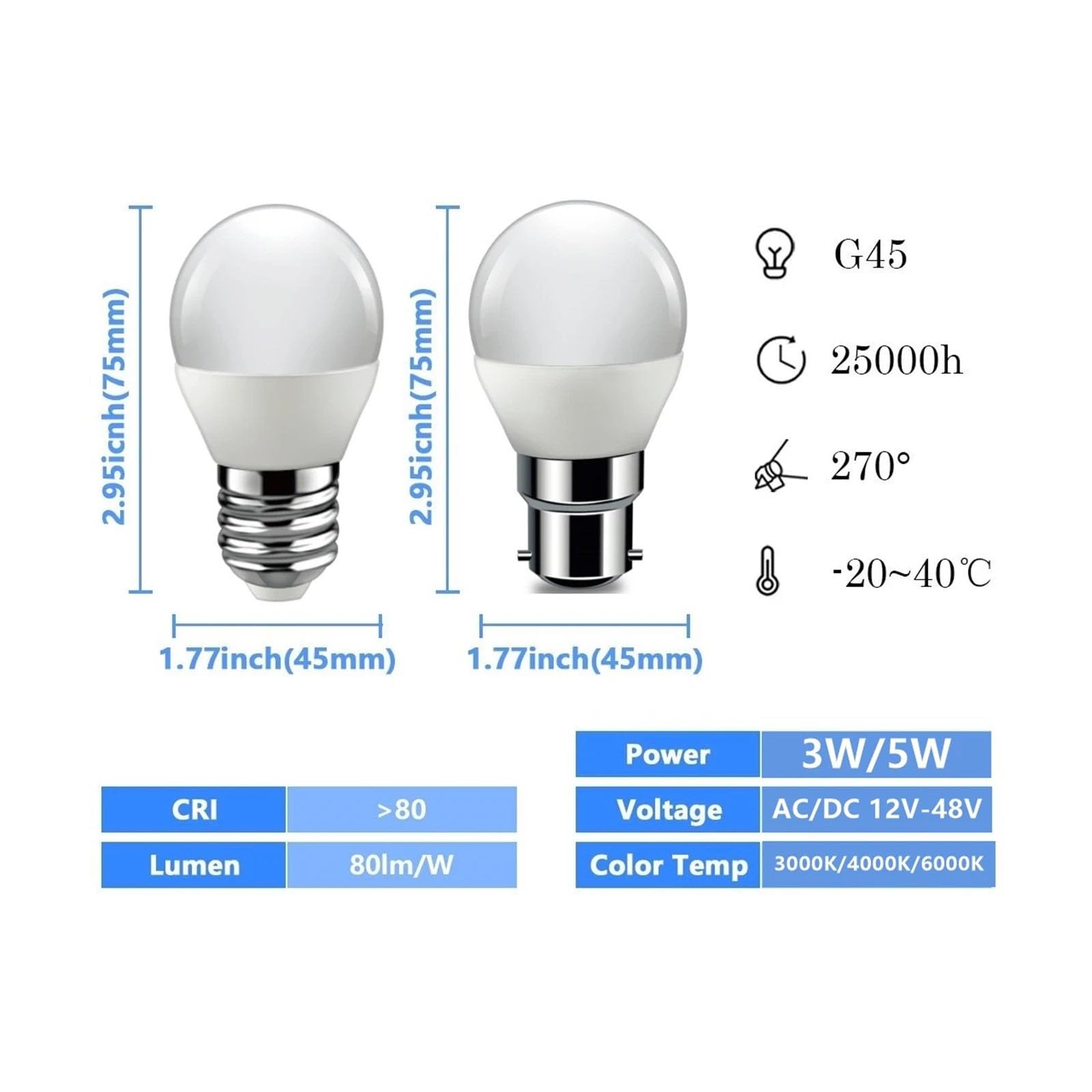 Żarówka 2–10 szt. LED żarówka niskonapięciowa 12 V 24 V 36 V 48 V E27 B22 10 W Bombilla do żarówek solarnych LED 12 V, niskie napięcie, oświetlenie (3000 K, G45 5 W B22_ żarówki
