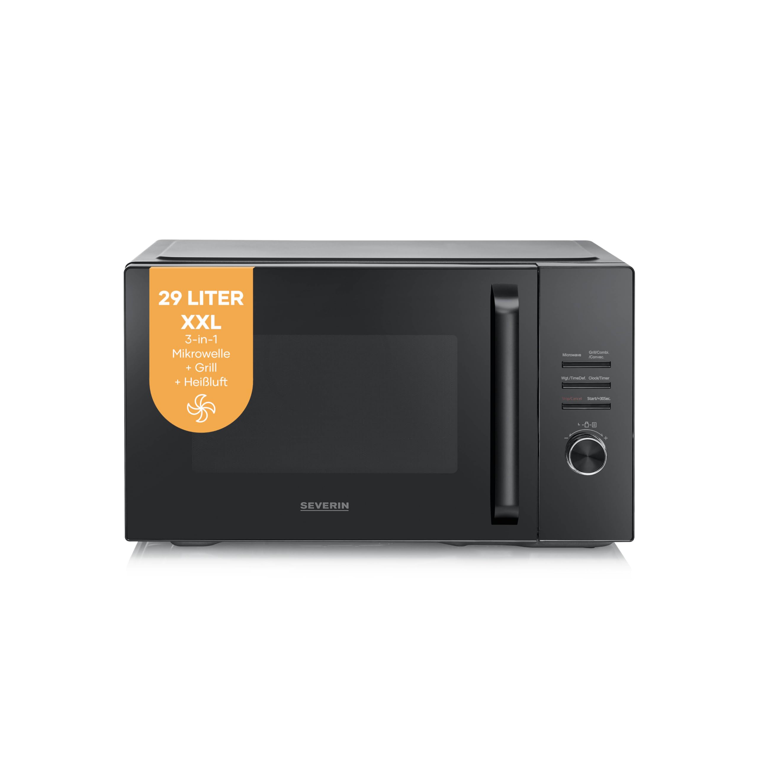 Severin Mikrowelle mit Grill und Heißluft-Funktion bis 240°C, Heißluftfritteuse, Backofen, 95 min Timer, 900 W, XXL Volumen 29L, 11 Programme, Glasdrehteller, inkl. 2 Grillroste, schwarz, MW 7798