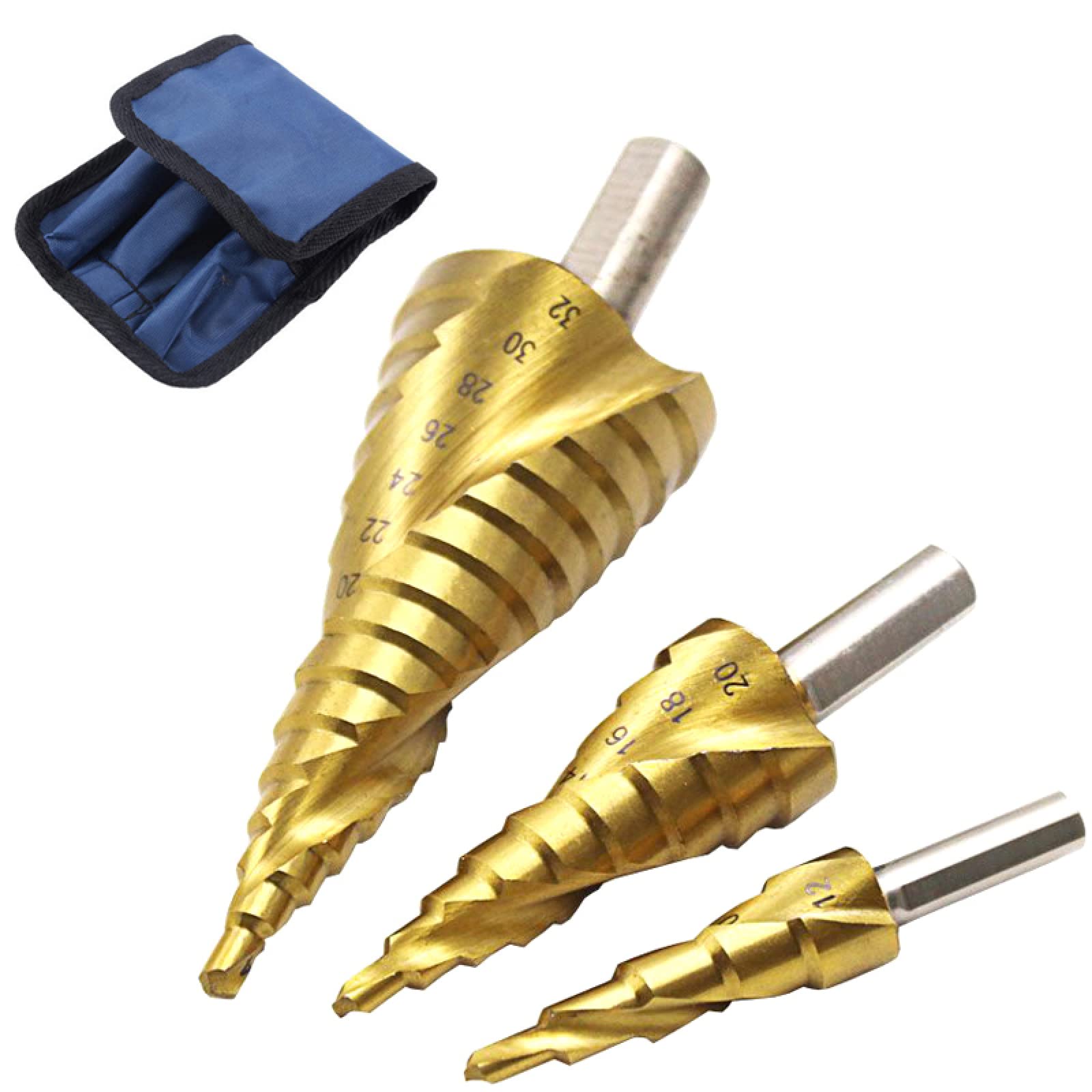 3 Pz HSS Titanio Punta Del Trapano 4-12mm 4-20mm 4-32mm Utensili Elettrici Di Perforazione A Spirale In Metallo Ad Alta Velocità In Acciaio Legno Hole Cutter Cone Drill