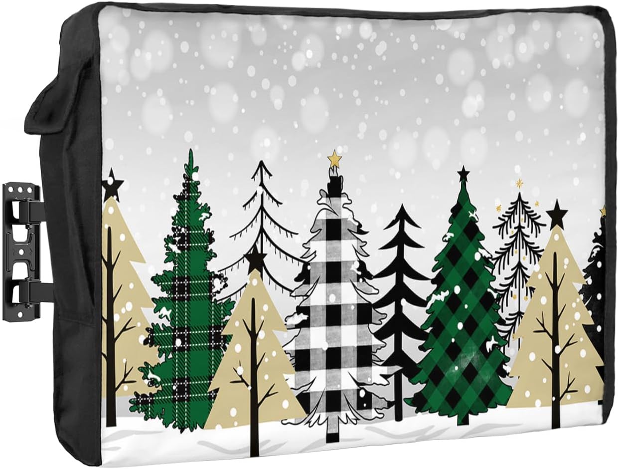 Outdoor TV Cover - Merry Christmas Snowflake Star Christmas Tree Waterproof and Weatherproof 40"-43" LCD Movable Shield TV Display Screen Protector Outside Television Covers
