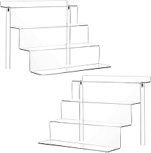 2 Pack Acrylic Riser Display Shelf, Clear 4 Tier 9” Perfume Organizer, Tiered Display Stand for Collectibles Amiibo Funko POP Figures Toys Cupcake Dessert Decorations