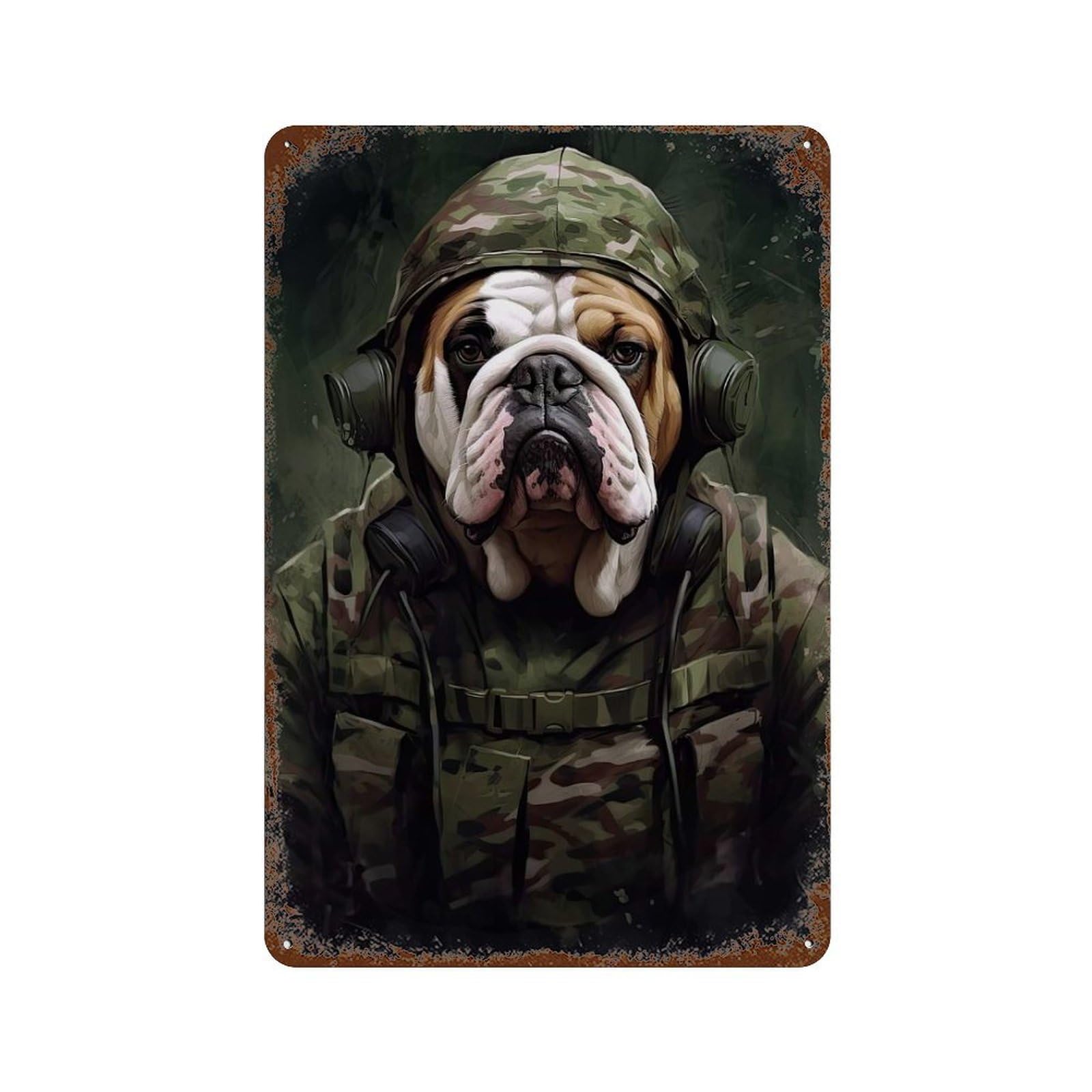 English Bulldog Camo 11.8"x7.9" Retro Metal Sign, Old School Wall Decor for Office, Studio And Wall Decor