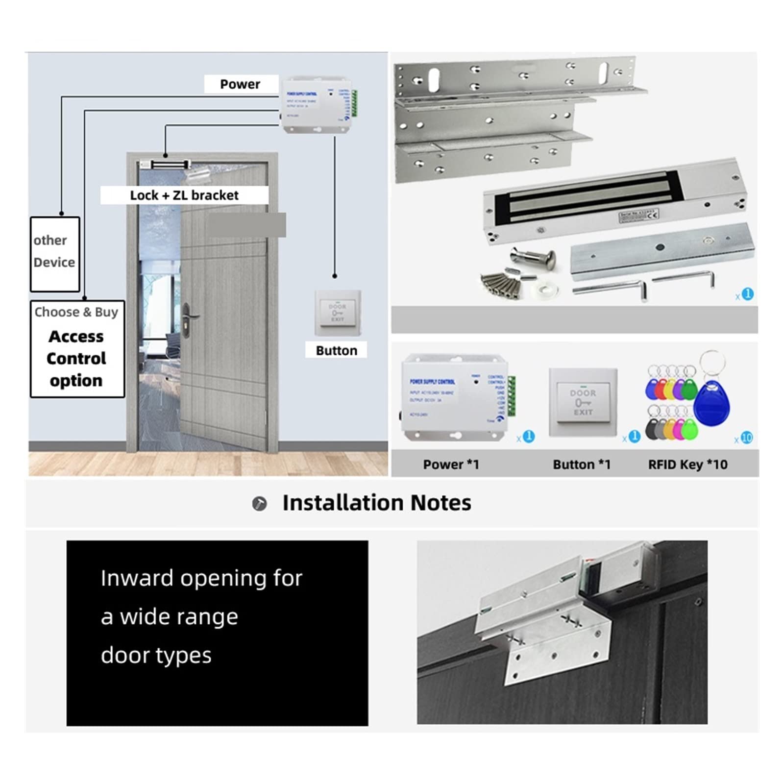 Serratura Smart, di Controllo accessi Apriporta elettronico Sicuro Home Garage Set Digitale Kit Serratura elettrica RFID Magnetica Intelligente Sicurezza Casa Smart Lock(B10 Cover 10Keys)