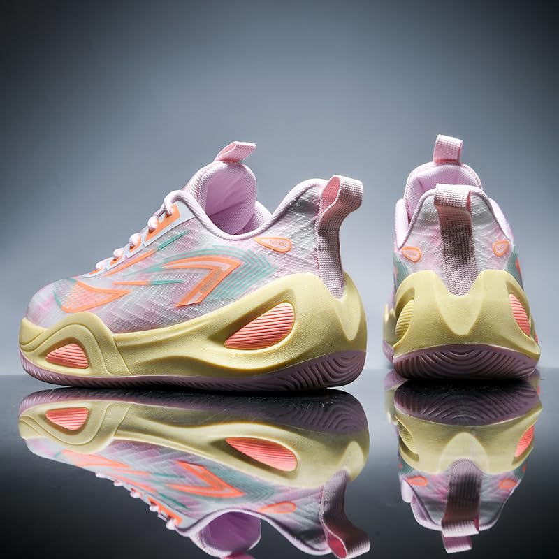 Bacury Basketball Shoes for Women and Men, Comfortable Lightweight Sports Outdoor Fashion Sneakers Pink Size 6.5