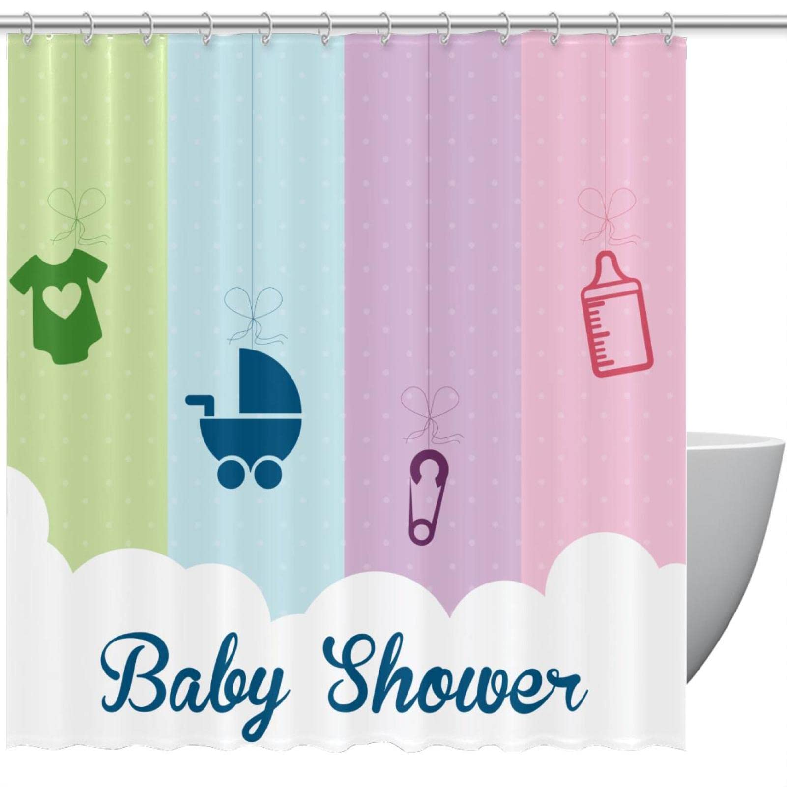 Rideaux de douche motif fête prénatale pour égayer le bain des enfants
