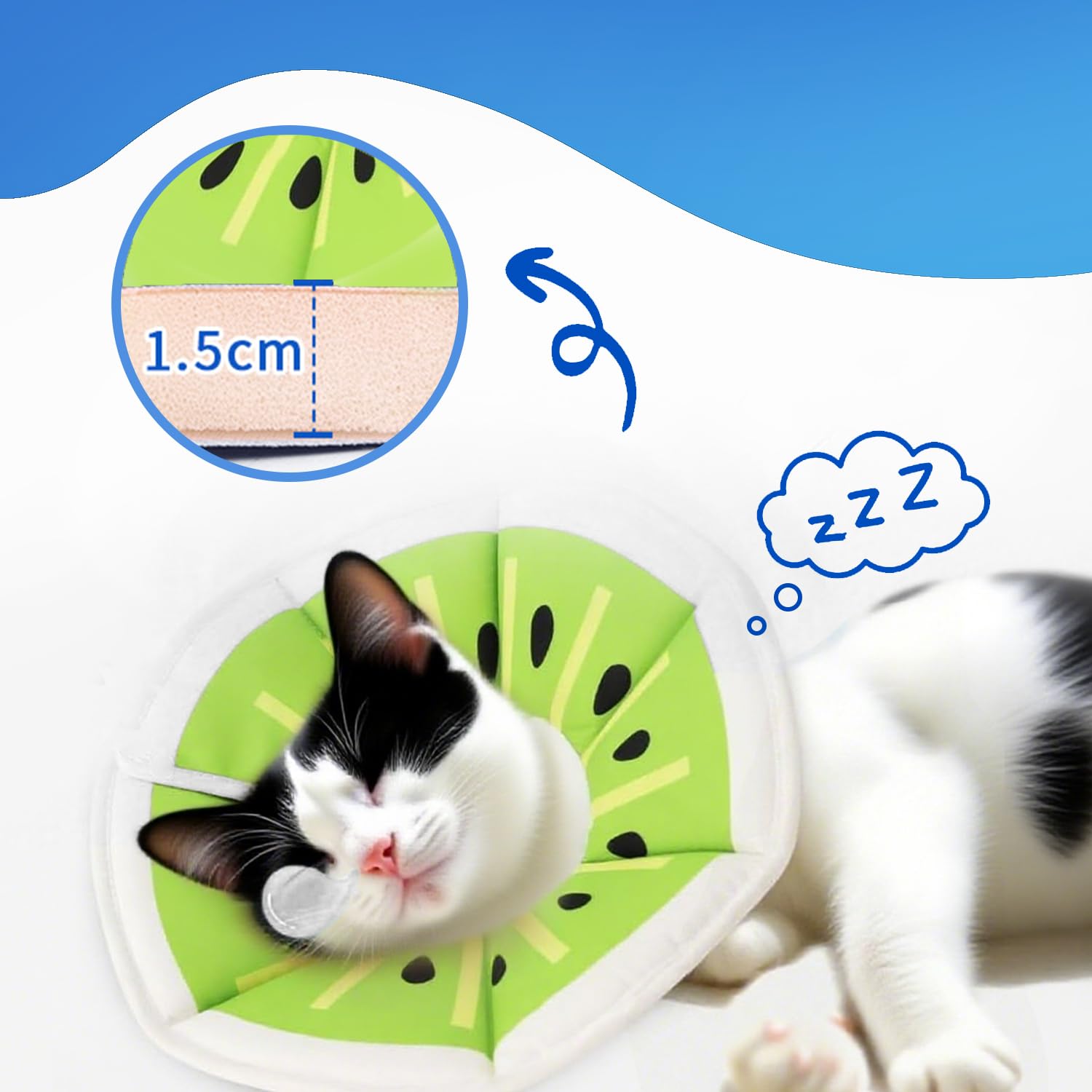 Soft Cat Donut Collar Kiwi Print (Size S), Adjustable Recovery Cone for Cats & Kittens - Image 3