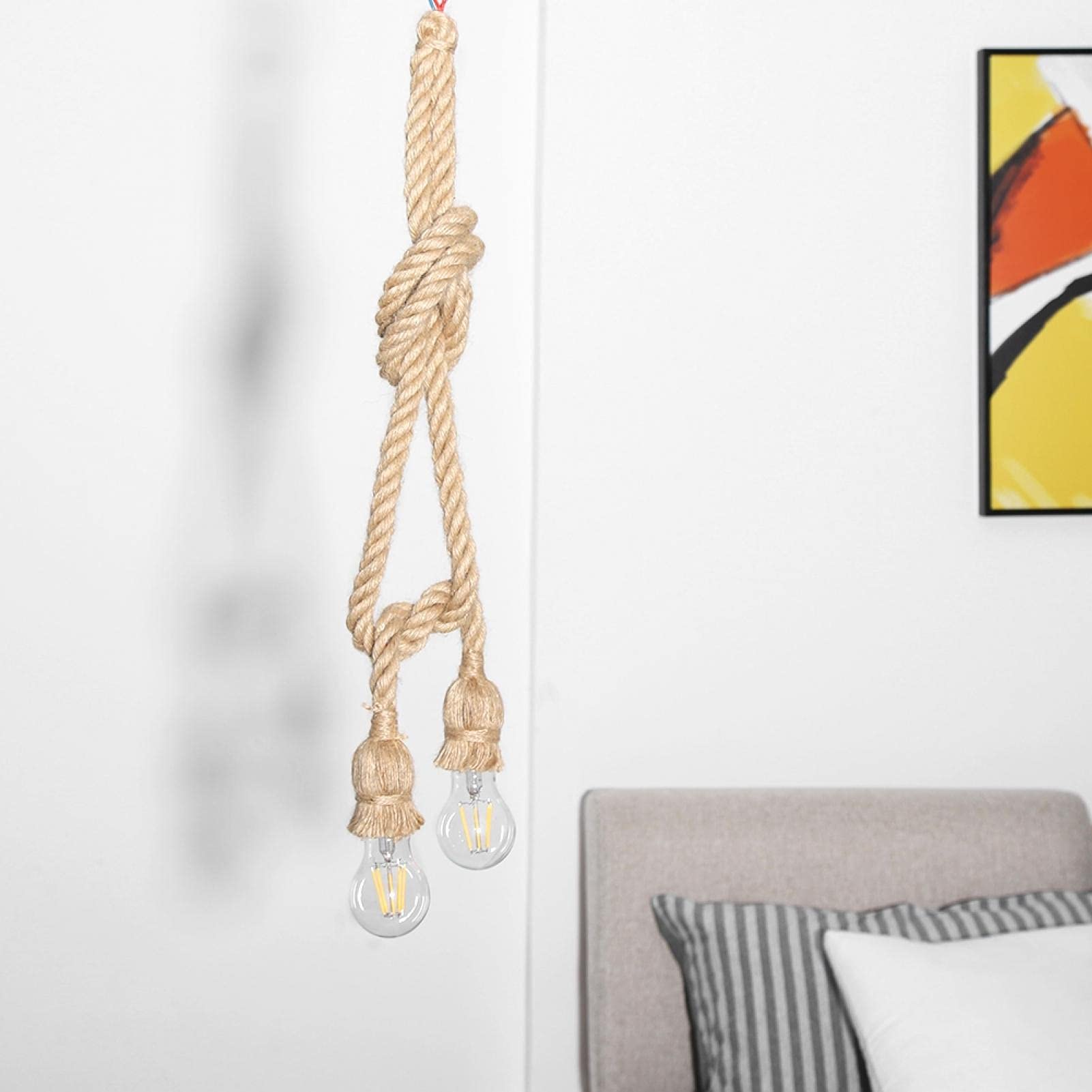 Haofy 2m E27 Vintage Chanvre Corde Plafonnier Base Pendentif Lampe Support D'ampoule 85-265V(2 Holder