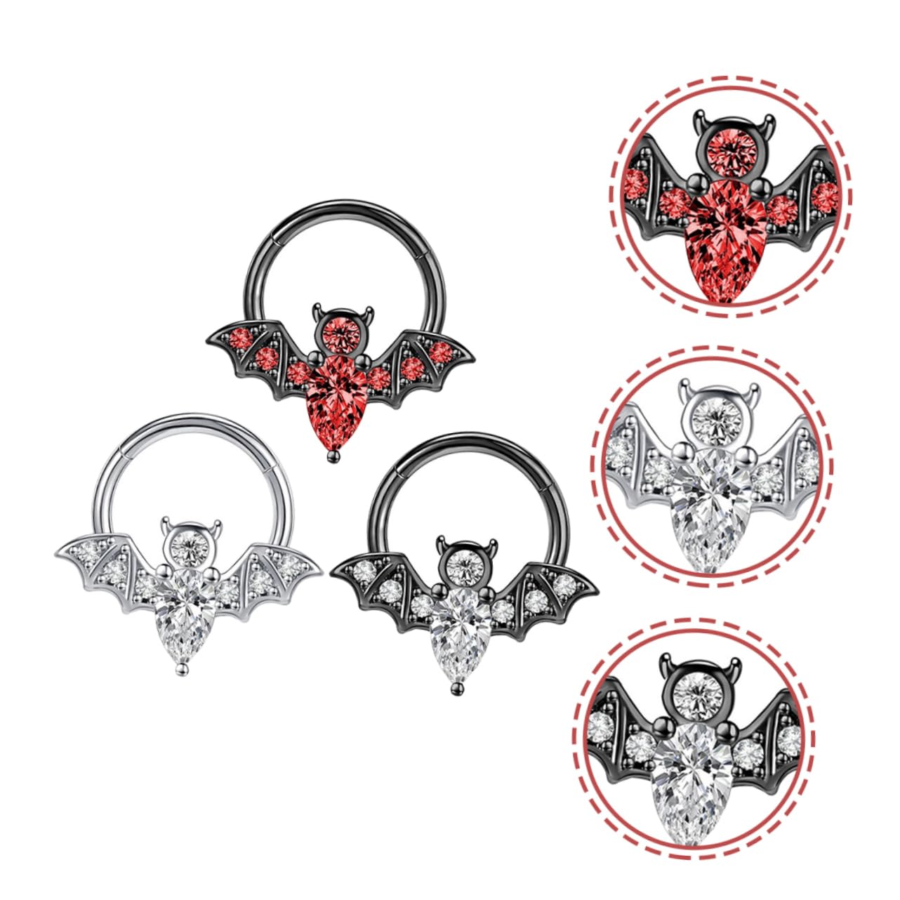 SHERCHPRY 9 Piezas Anillo de Nariz de murciélago Anillo de la Nariz Anillos en la Nariz perforación de la Nariz Aros de Nariz Pendiente de cartílago joyería de la Nariz Acero Inoxidable