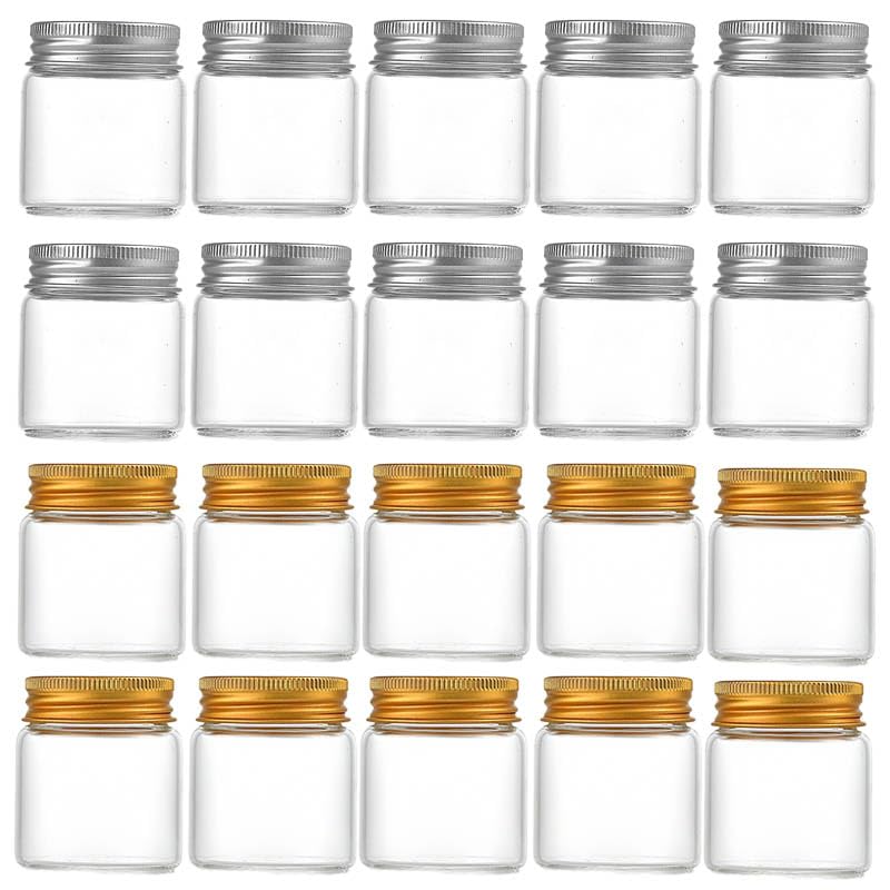 Marmeladengläser 20 Stück 50 ml kleine Gläser mit Aluminiumdeckel Marmeladendose Lebensmittel versiegelter Behälter Süßigkeitenverpackungsglas Haushaltsküchenflaschen Einmachgläser(Silver-lid)