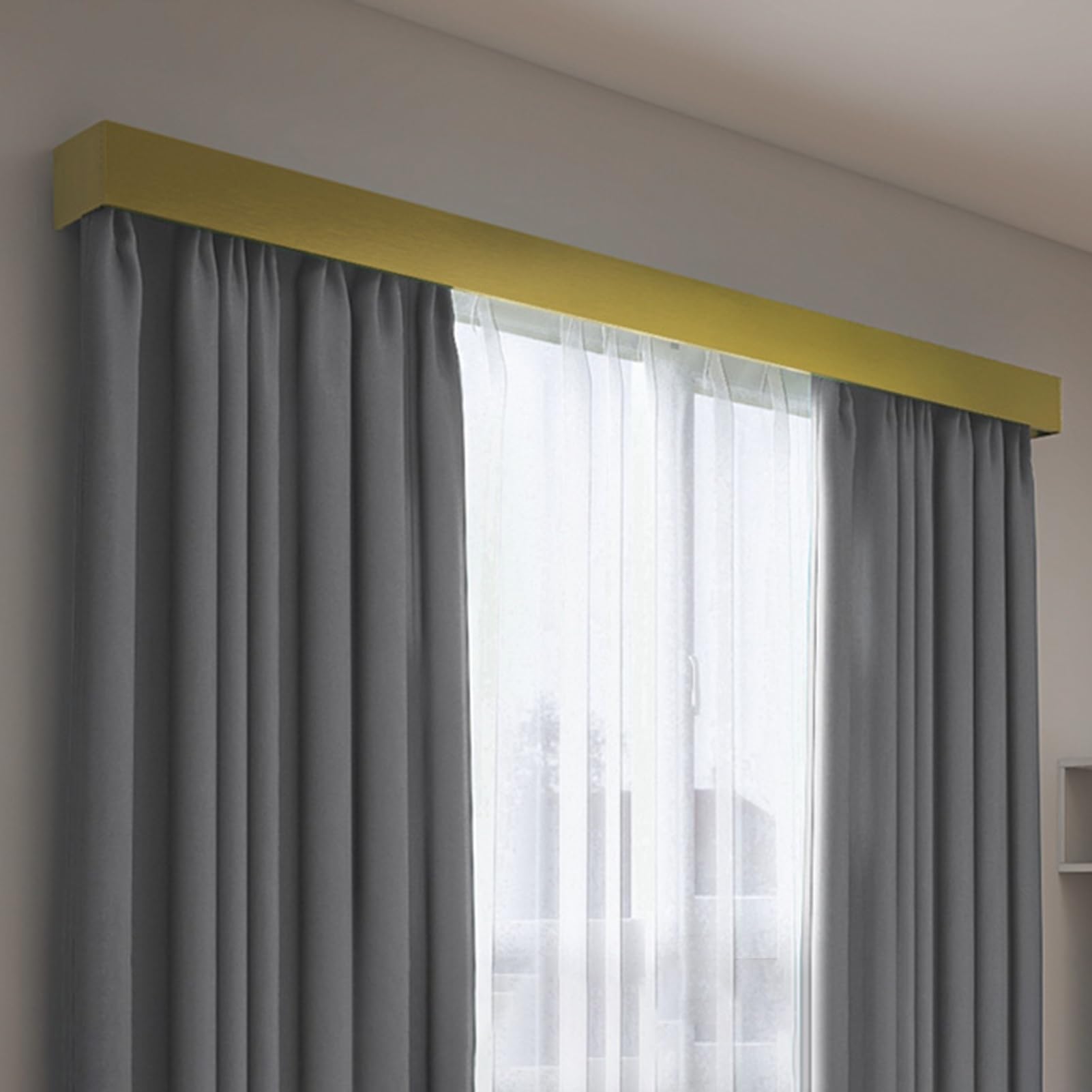 Blazea Bedroom Curtain Track System with Box, Decorative 3-in-1 Curtain Rails for Indoor, Wall Mounted Curtain Valance Boards, Customized Length(Gold,2.2m (7.2ft))