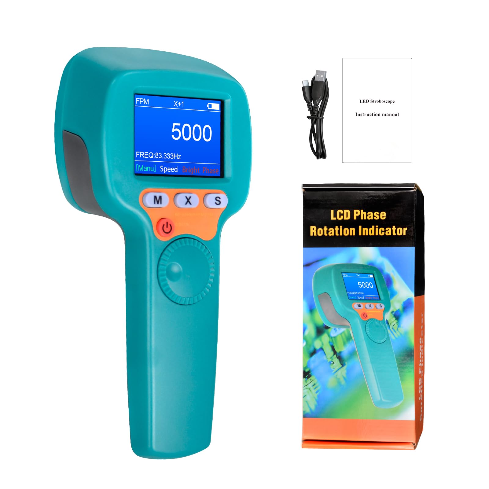 Stroboscopio Digitale Portatile 60-99999 FPM, Stroboscopio LED Senza Contatto YF-DT100B, Tachimetro Stroboscopico da 1500 Lux con Display LCD a Colori, Tachimetro Stroboscopico 2200 mAh