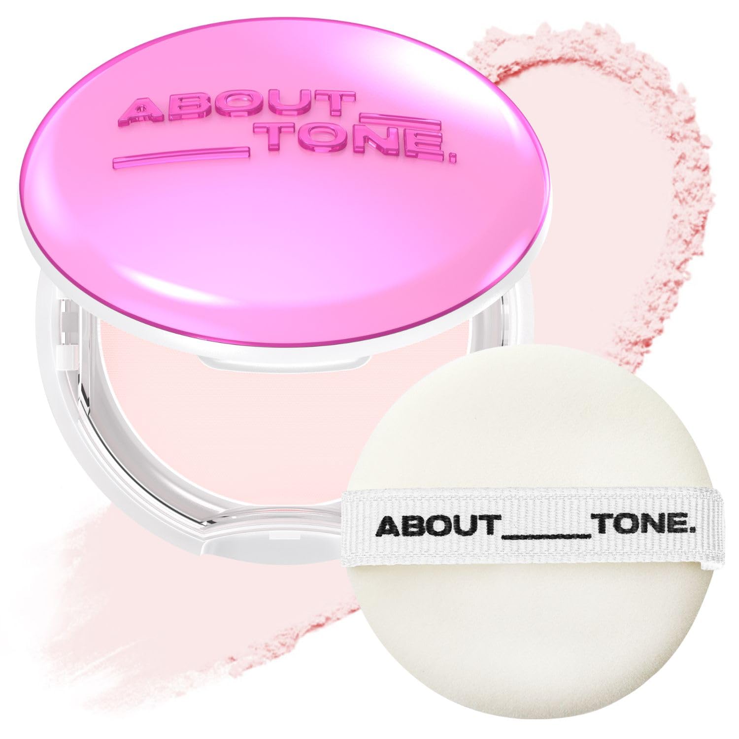 ABOUT TONE Glow Powder Pact 0.28oz – Shining Tone-Up Pressed Powder Compact with Mirror and Puff Natural Peach Pearl Shimmery Blur Finish Face Makeup Setting Finishing Transparent Sebum Control Vegan