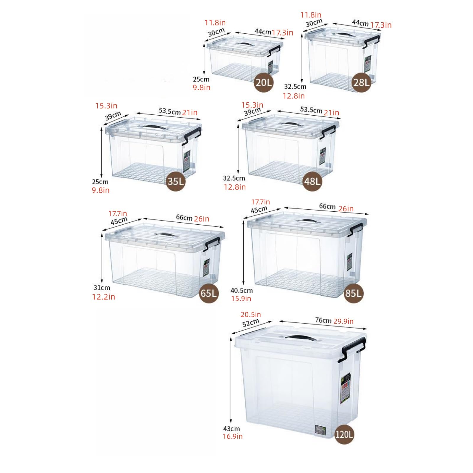 Cajas Almacenaje Caja de almacenamiento con asa y hebillas de cierre, contenedores de plástico, Caja de almacenamiento transparente, caja organizadora de ropa para Organizar Ropa Libros Herramientas (