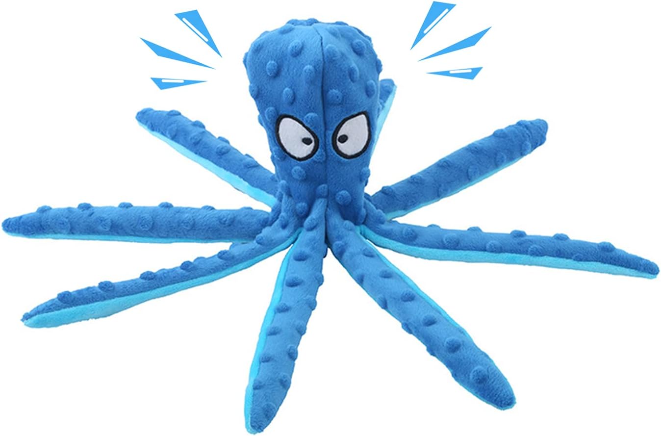 WishLotus Octopus Dog Chew Toy, No Stuffing Plush Dog Squeaky Toy with