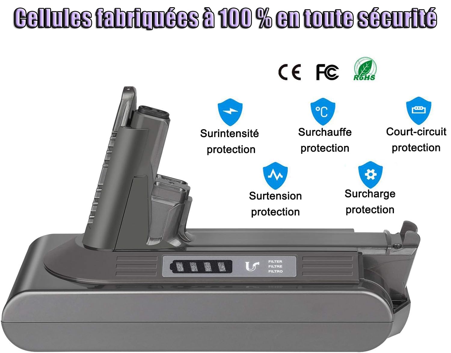 KUNLUN Batterie de Remplacement pour V10, 25.2V Batterie pour V10 SV12 Cyclone Animal Absolute Motorhead Fluffy Total Clean Aspirateur
