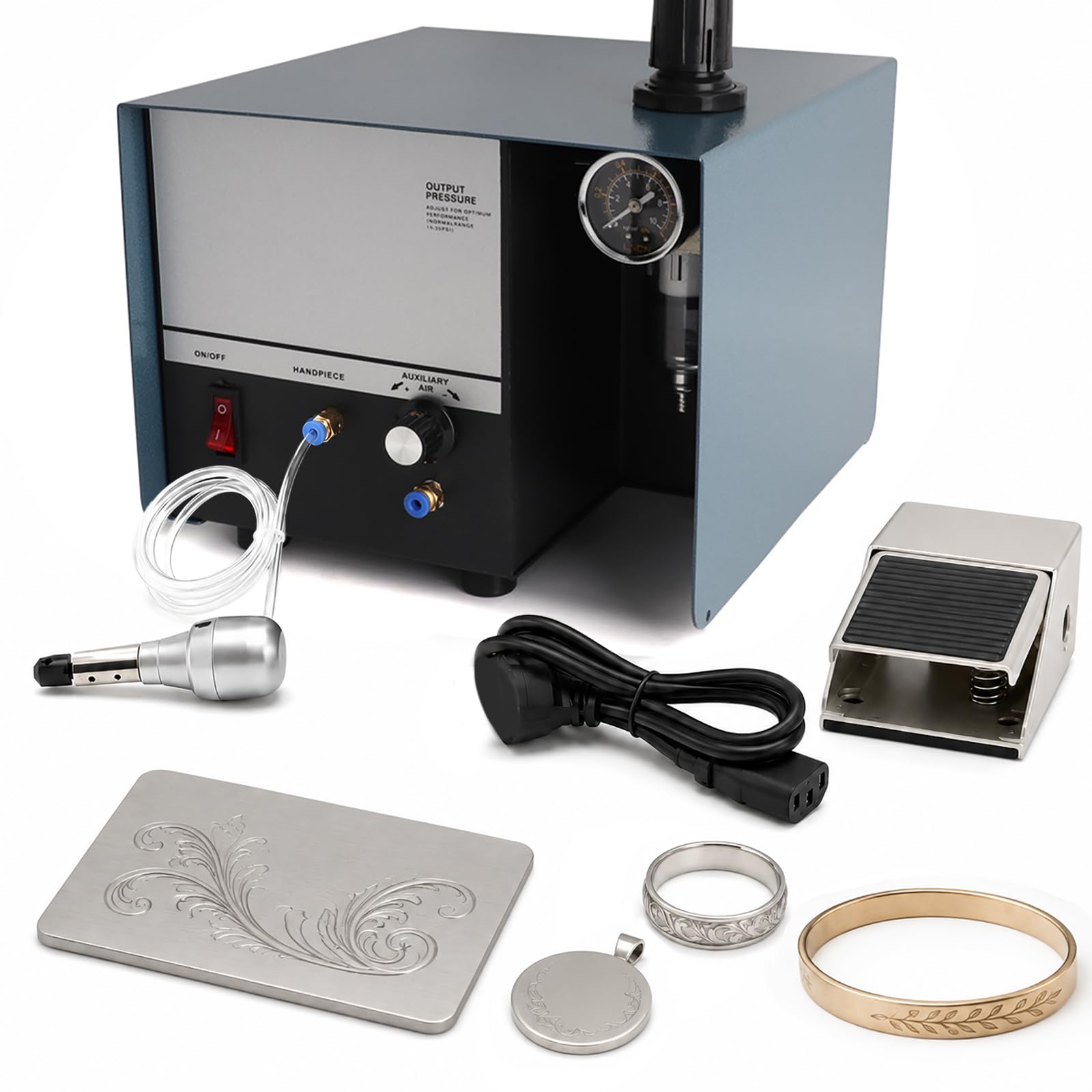 HCAUYNN Pneumatic Engraver Jewellery Engraving Machine, Professional Air Graver System with Adjustable Pressure for Ring Engraving, Gemstone Setting & Metal Detailing
