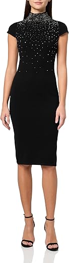 Eliza J Women's Short Sleeve Mock Neck Heat Seal Bodice Sheath Sweater Dress