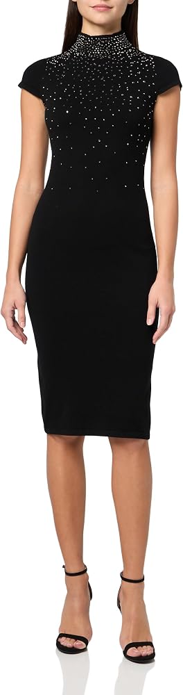 Eliza J Women's Short Sleeve Mock Neck Heat Seal Bodice Sheath Sweater Dress, Black, X-Small at Amazon Women's Clothing store