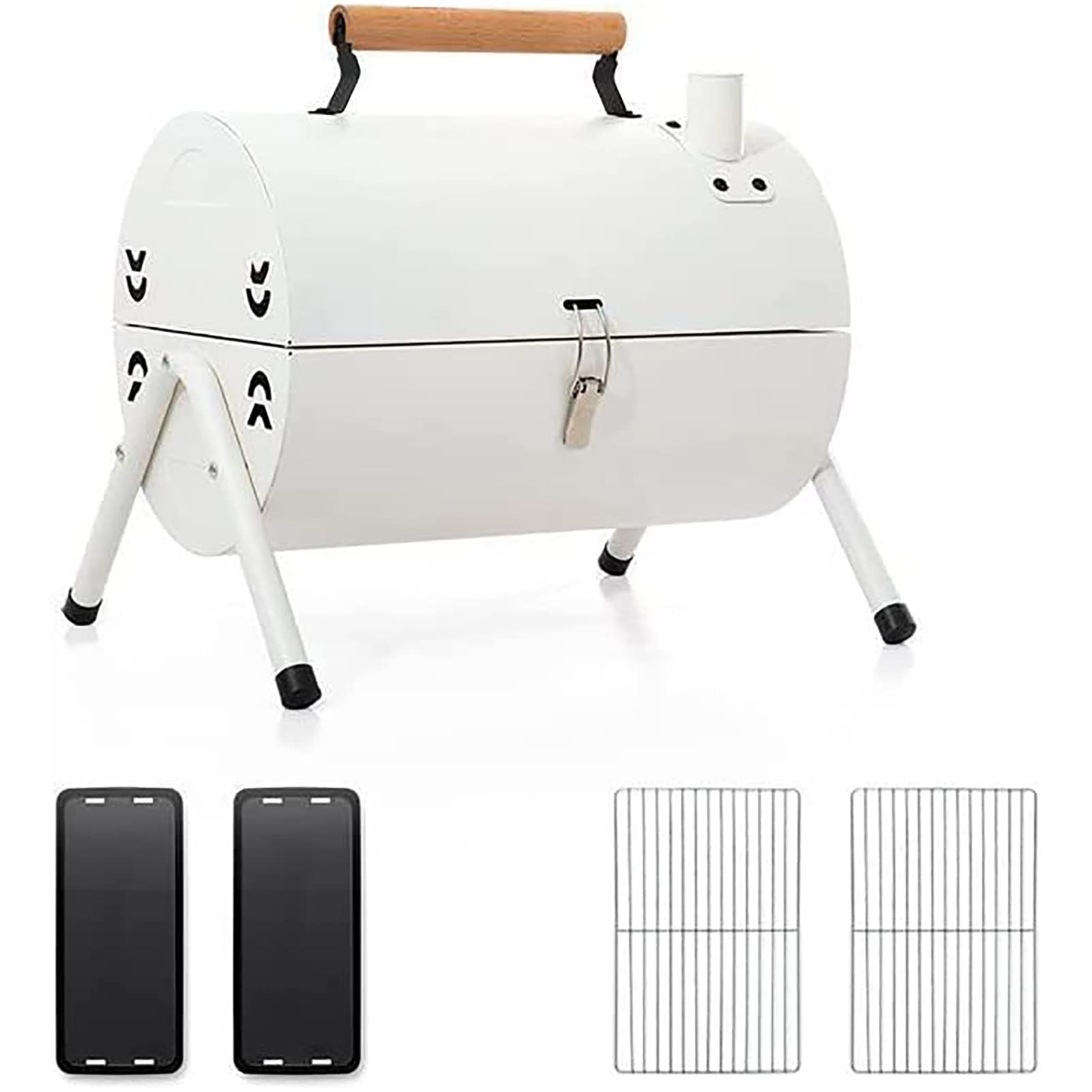 Barbecue charbon portable cylindrique blanc compact pour table de camping et pique-nique