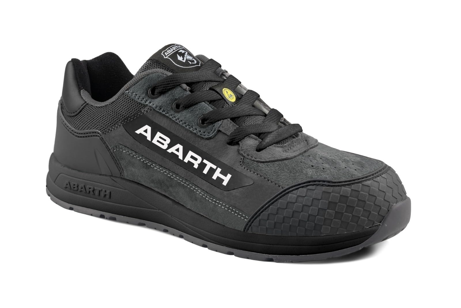 Abarth 595 Zapato de Seguridad S3 Charcoal en Piel de Ante y Mesh, Hidrorepelente, Puntera en Fibra de Vidrio, Libre de Metal