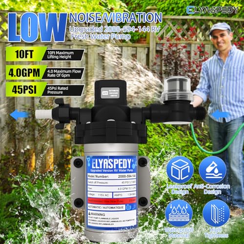 Image of 2026 Upgraded 2088-594-144 RV Fresh Water Pump, 115V AC 4.0 GPM Self-Priming Diaphragm Water Pump, 240GPH, 15.1LPM, 45PSI,Includes Pressure Switch and Detachable Filters,No Noise, for RV, Marine,Yacht