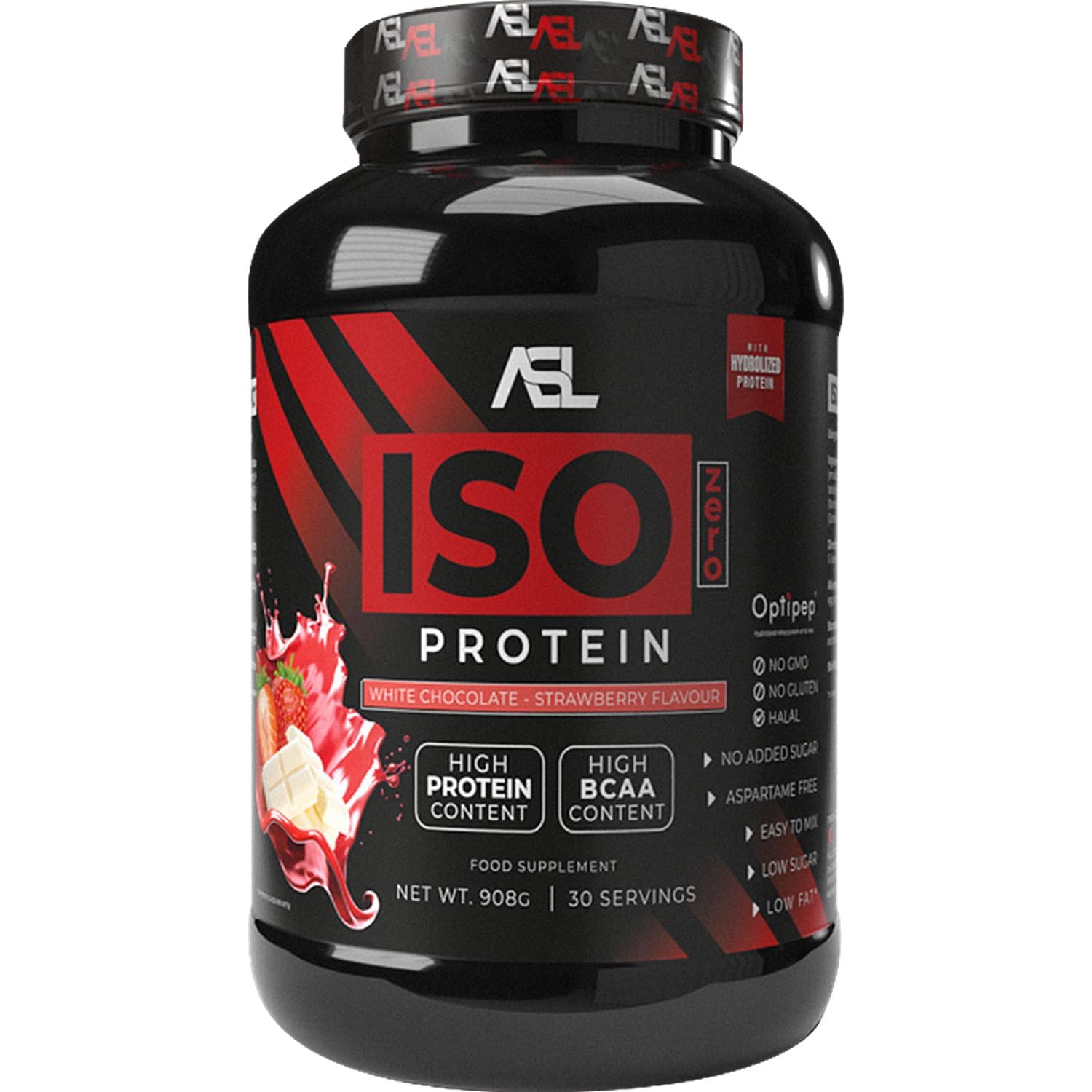 All Sports Labs Iso Zero Protéine – Chocolat Blanc Fraise – Isolat & Hydrolysat de Whey (Optipep®) – 88% Protéines – Faible en Sucres – Idéal Sèche & Récupération Musculaire – 908 g