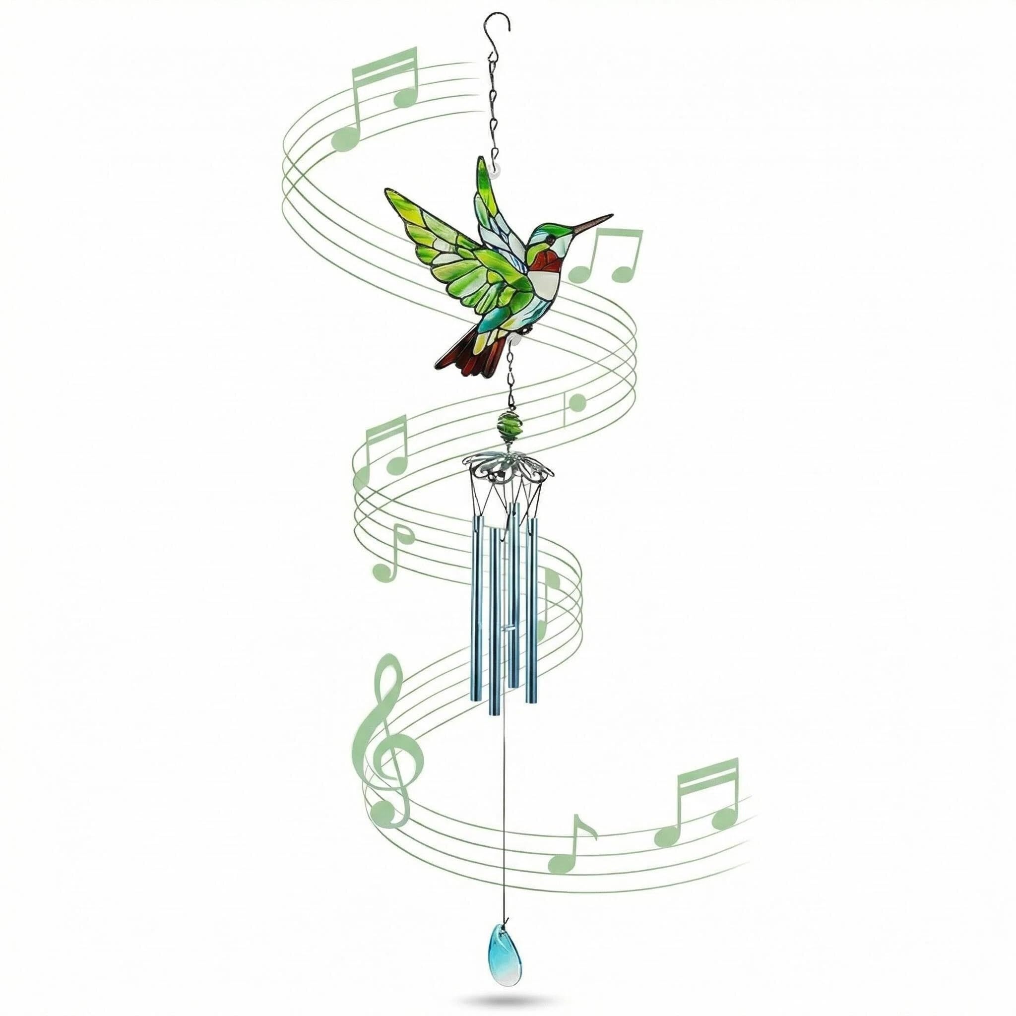 Hummingbird Wind Chimes for Outside Indoor, Hanging Green Hummingbird Wind Chime with Aluminum Tube, Windchimes for garden Yard Decorations