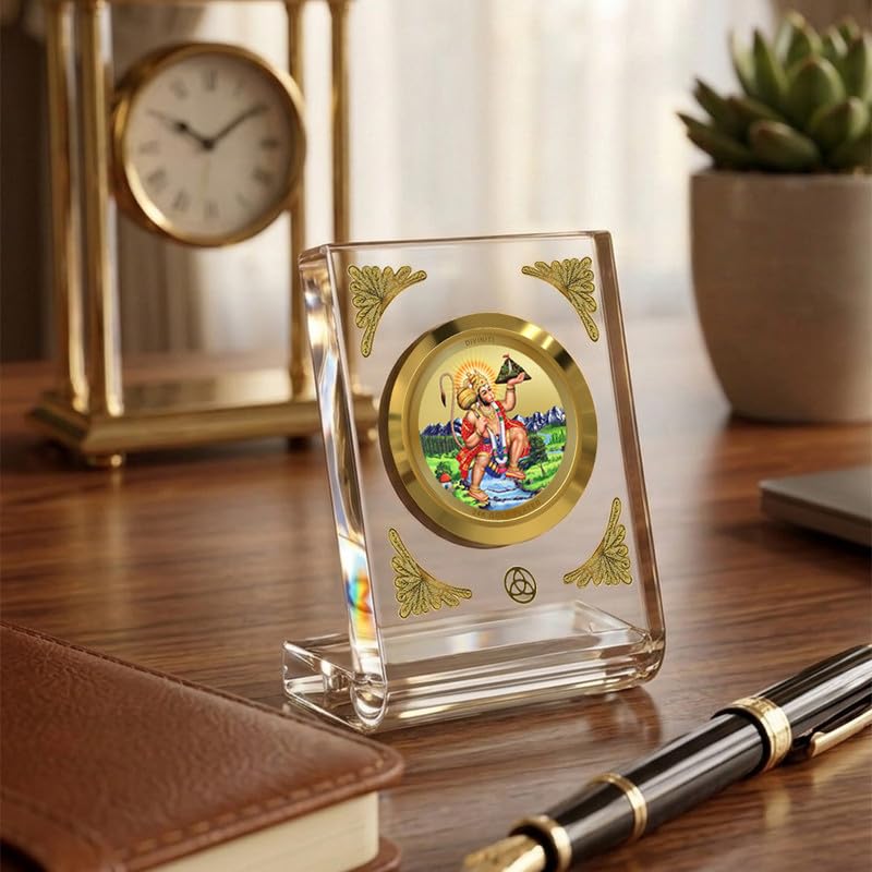 Image of DIVINITI 24K Gold Plated Hanuman Sanjeevani Car Dashboard Idol Frame | Premium Acrylic Bajrangbali Showpiece for Car, Home Temple & Office Table Decor | Spiritual Gift for Protection & Strength
