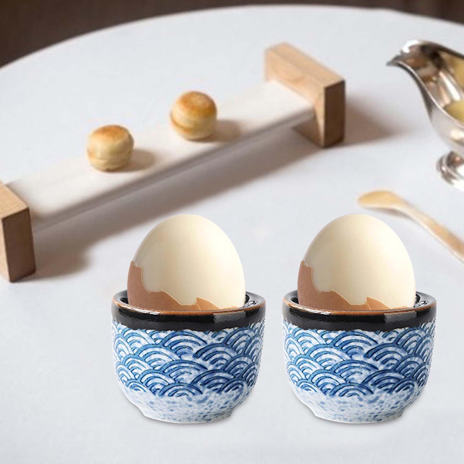 Coquetier Camping Empilable Lot De 4 Coquetiers En Porcelaine - Design Dégradé Bleu/noir - Empilables Et Lavables Au Lave-vaisselle Coquetiers Lave -vaisselle