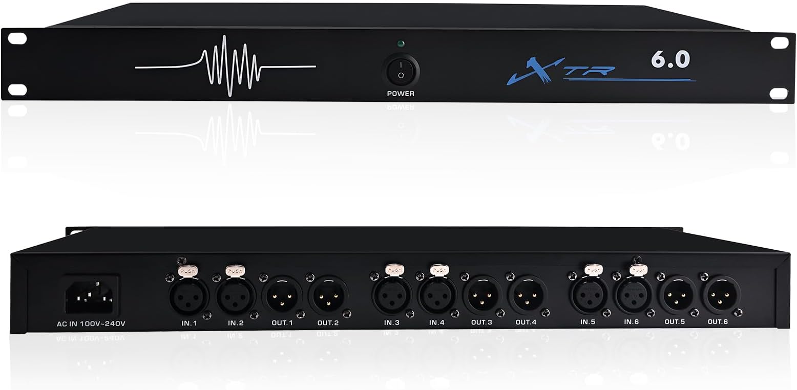 Professional Feedback Suppressor, 6in6out Microphone Anti-Howling Device, Automatic Frequency Shifter for Clear Audio in Stage Performances, Conferences, and KTV Systems