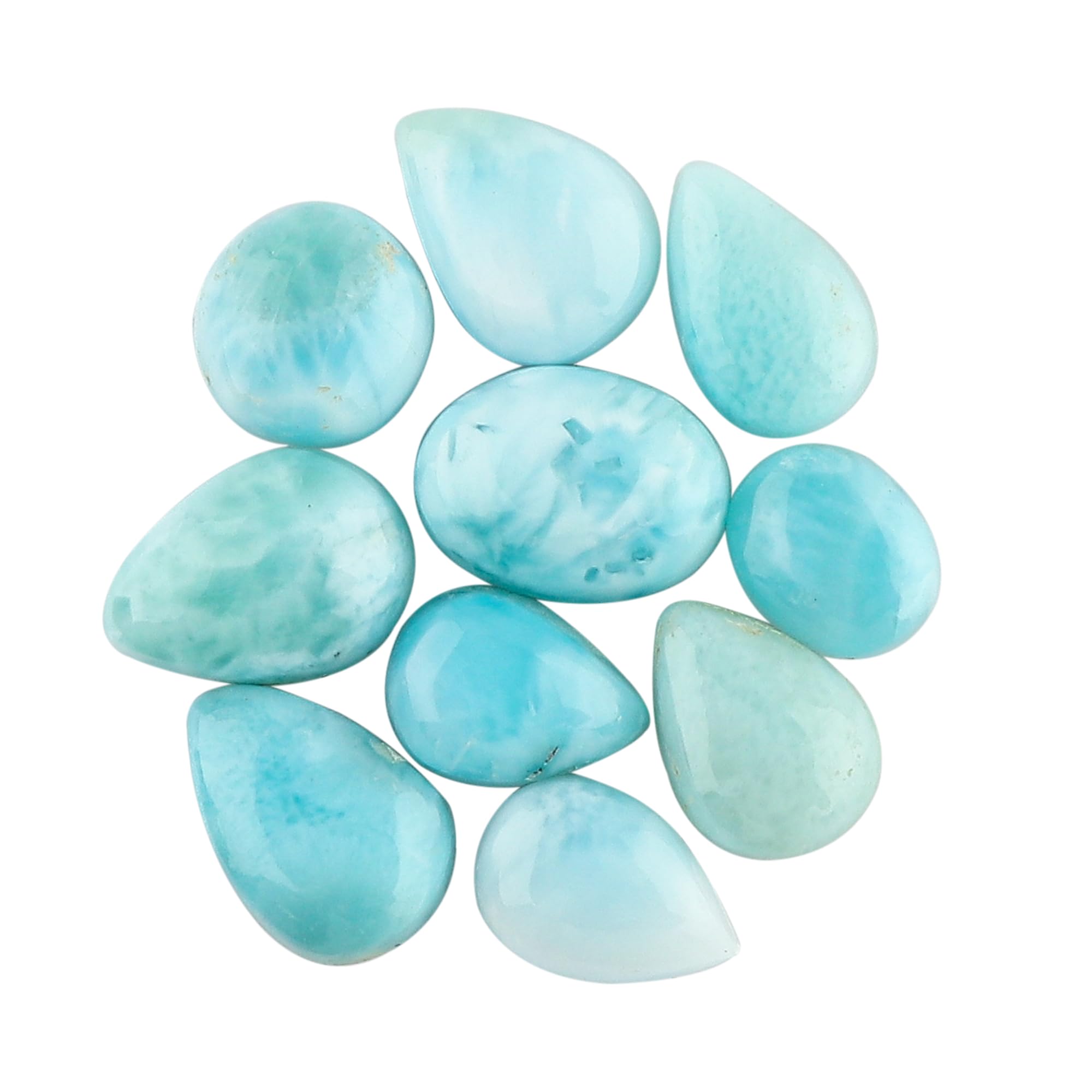 CRYSTALISCRYSTALIS Wholesale (10pcs) Natural Larimar Loose Gemstone Bulk Tiny Cabochons Jewelry Making Supply, Chakra Healing Polished Stones, Wire Wrapping, DIY, Gem Collection (8-14MM)